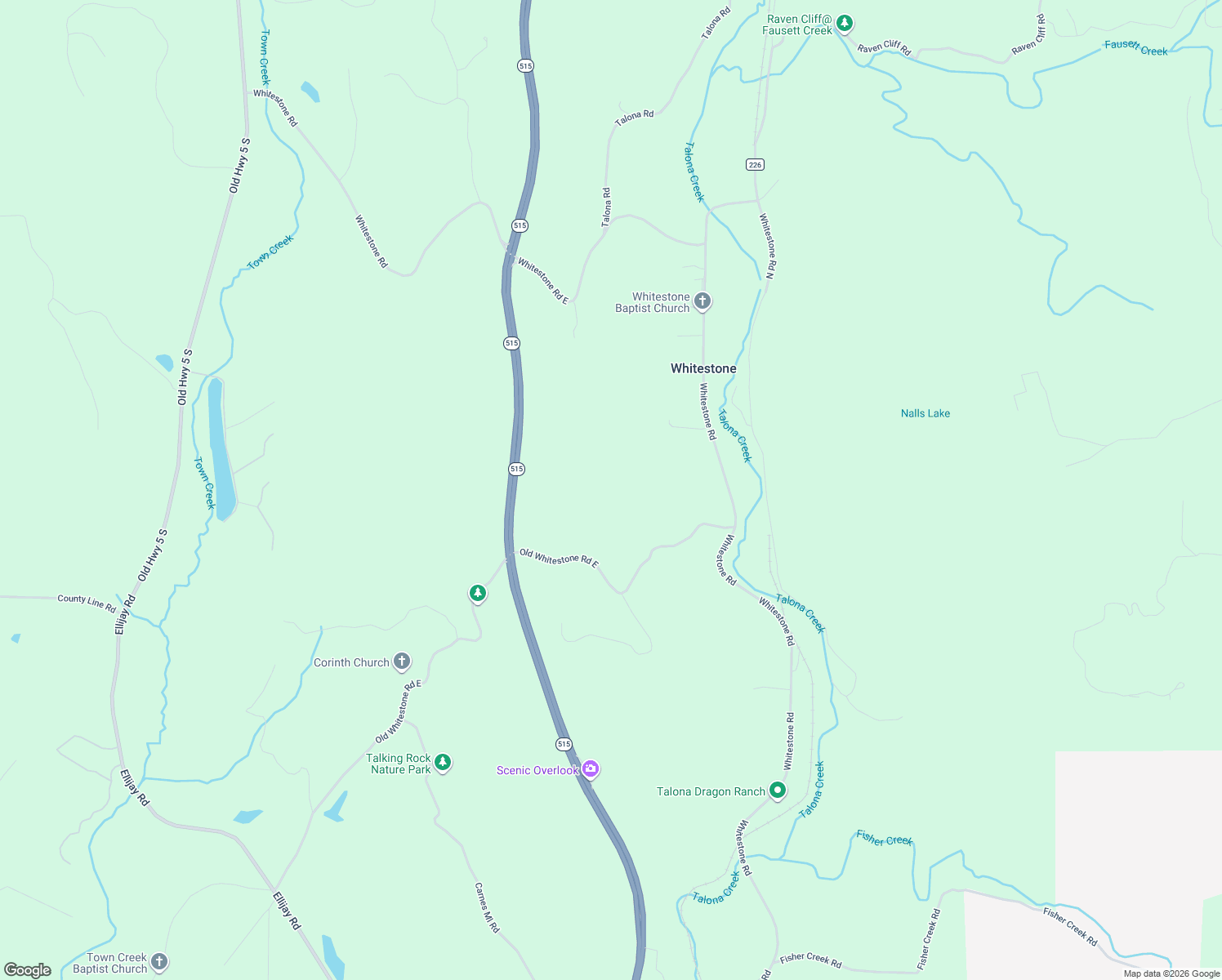 map of restaurants, bars, coffee shops, grocery stores, and more near 308 Old Whitestone Road East in Talking Rock