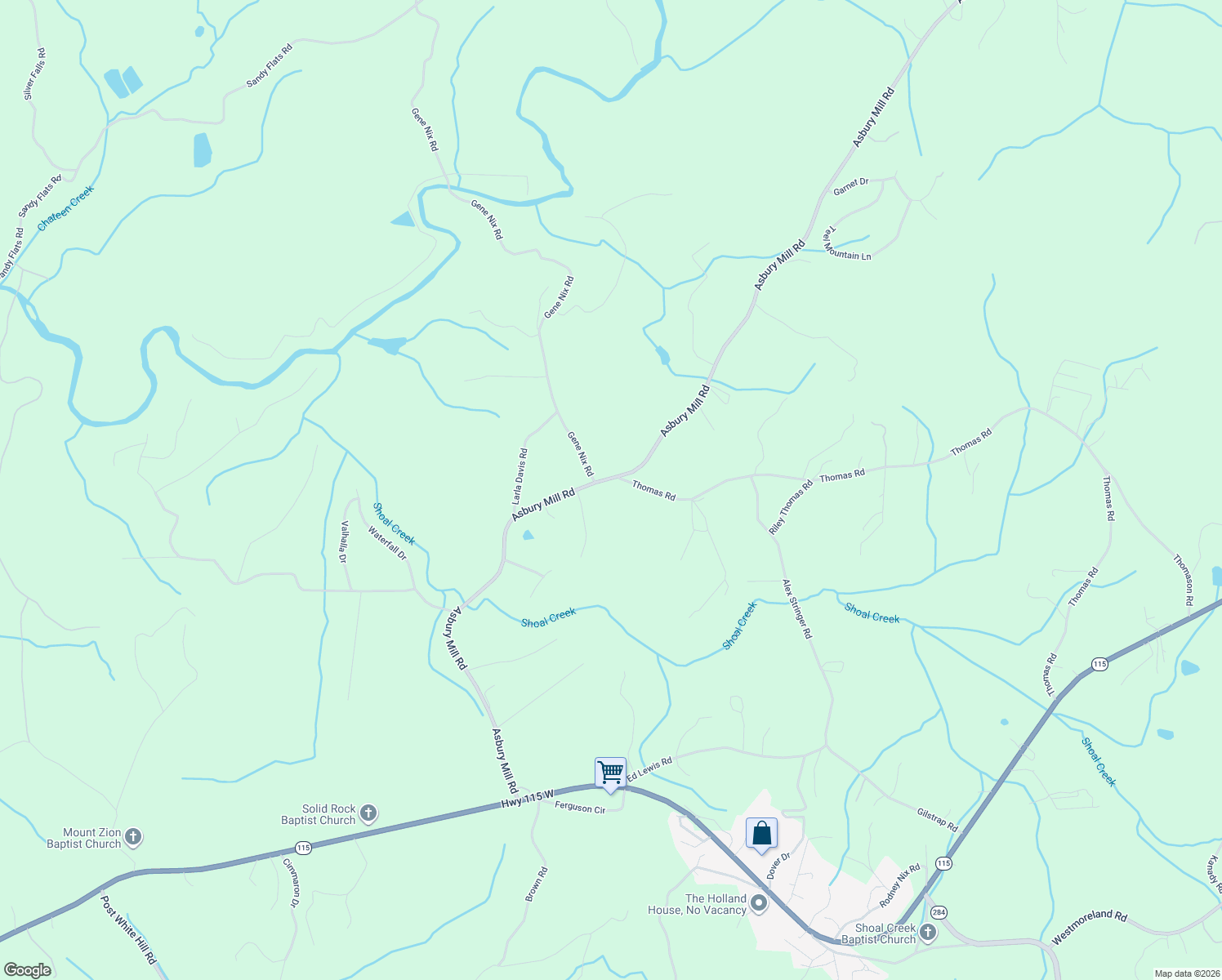 map of restaurants, bars, coffee shops, grocery stores, and more near 2927 Asbury Mill Road in Cleveland