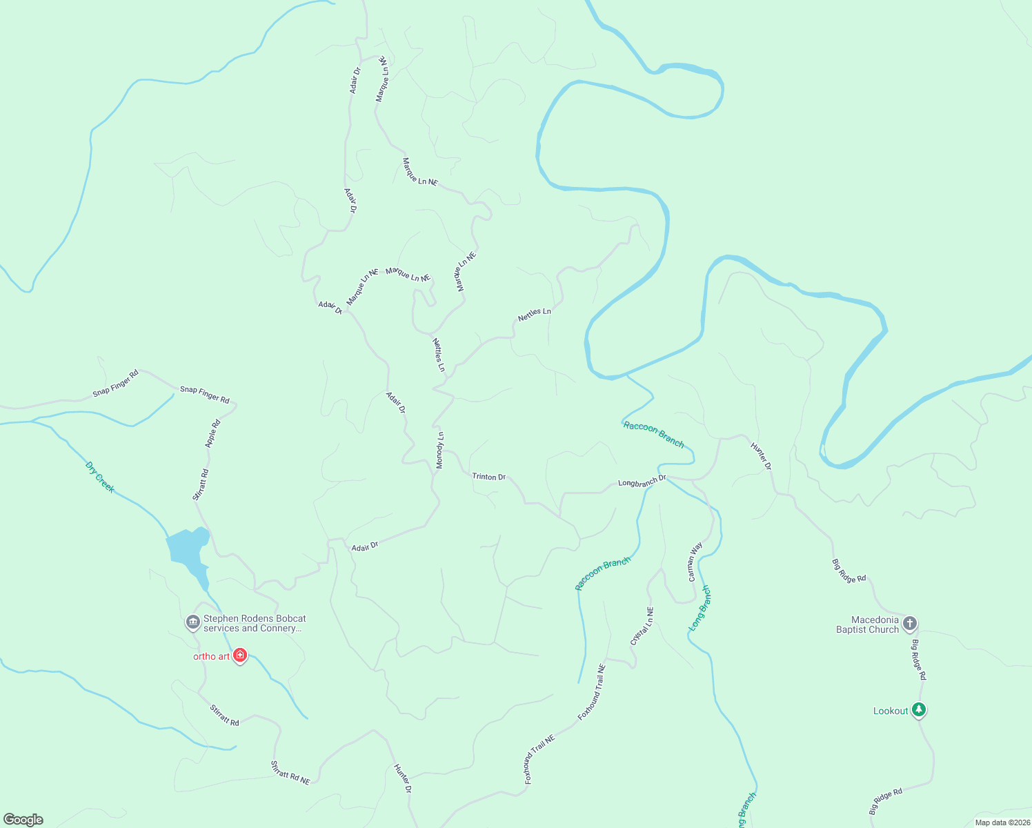 map of restaurants, bars, coffee shops, grocery stores, and more near 867 Bolster Lane Northeast in Ranger