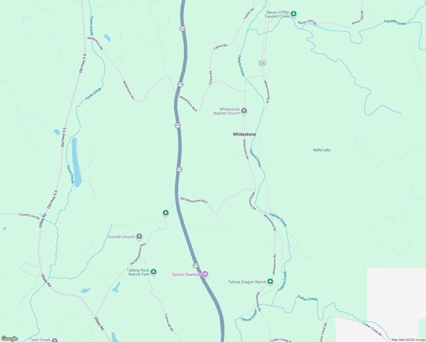 map of restaurants, bars, coffee shops, grocery stores, and more near 308 Old Whitestone Road East in Talking Rock