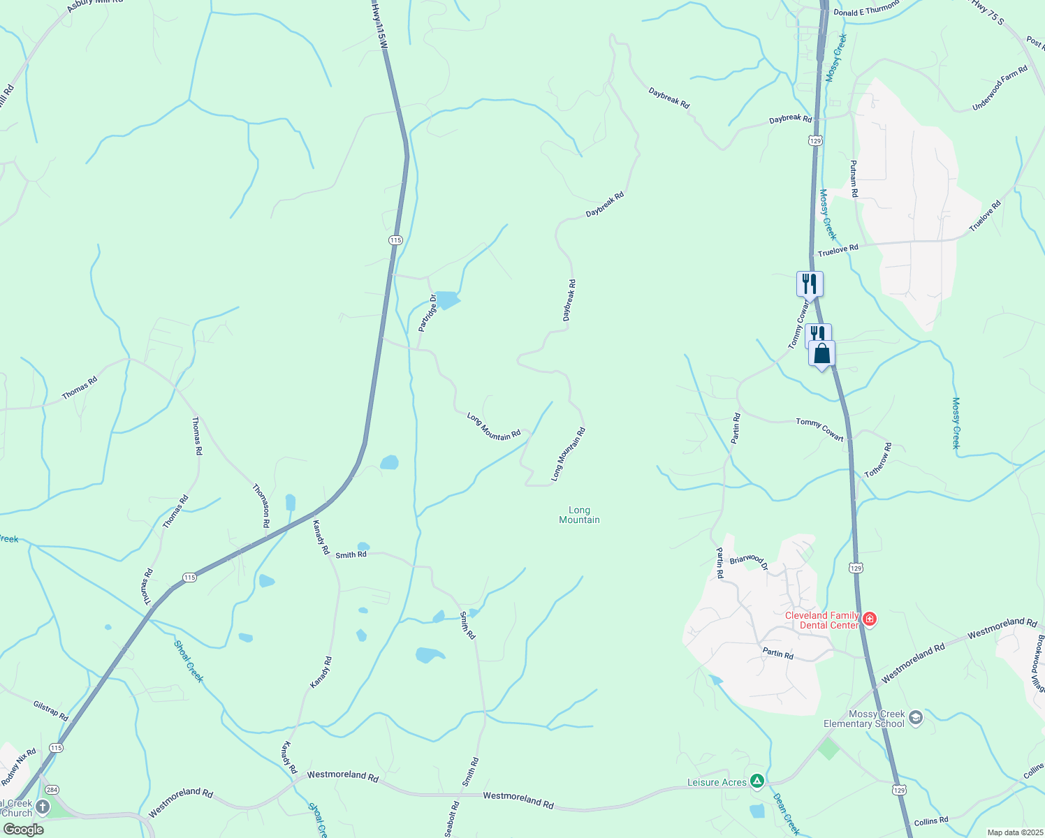 map of restaurants, bars, coffee shops, grocery stores, and more near 705 Long Mountain Road in Cleveland