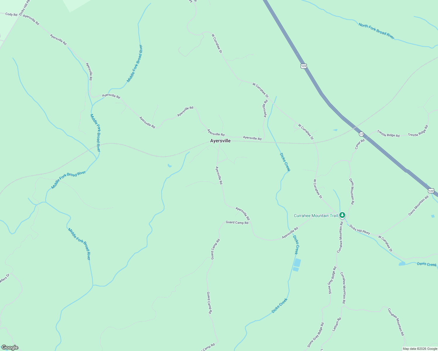 map of restaurants, bars, coffee shops, grocery stores, and more near Ayersville Road in Toccoa