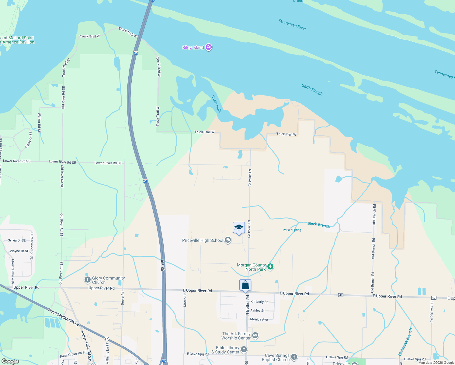 map of restaurants, bars, coffee shops, grocery stores, and more near Cypress Drive in Decatur