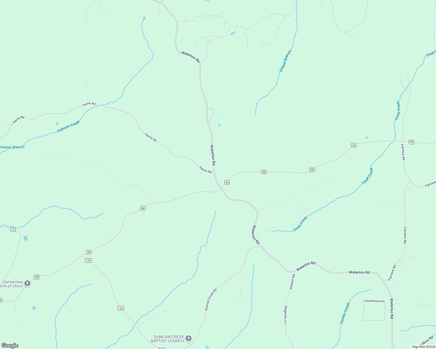 map of restaurants, bars, coffee shops, grocery stores, and more near 5200-5284 Waterloo Road in Russellville