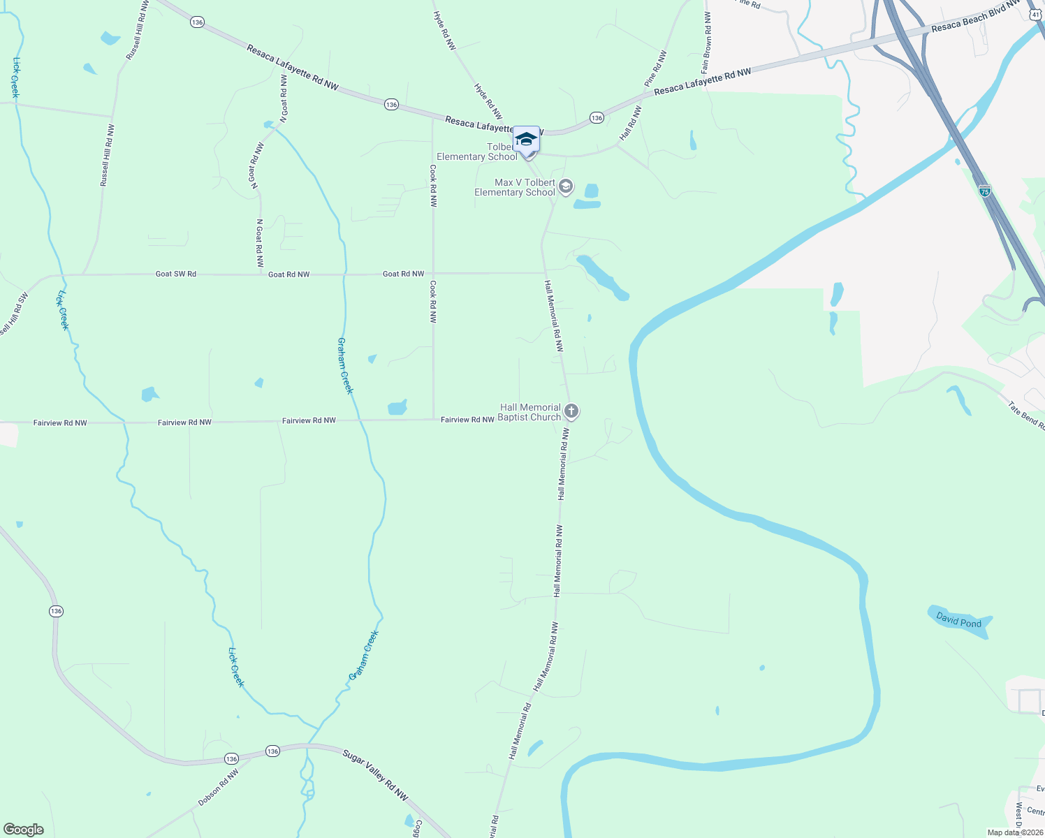 map of restaurants, bars, coffee shops, grocery stores, and more near 252 Fairview Rd NW in Calhoun