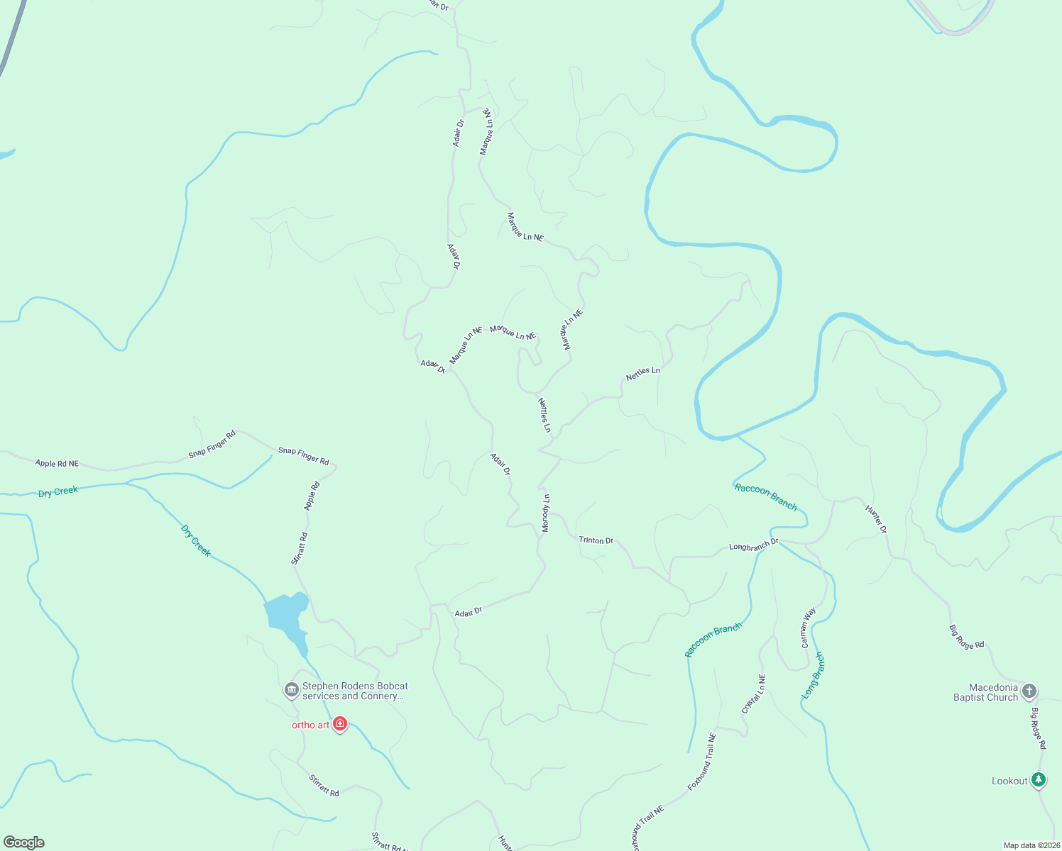 map of restaurants, bars, coffee shops, grocery stores, and more near 729 Marque Lane Northeast in Ranger