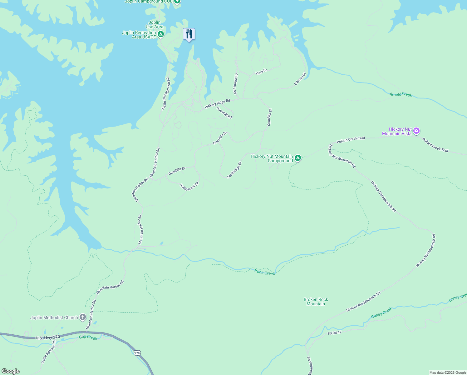 map of restaurants, bars, coffee shops, grocery stores, and more near 17 Hillside Trail in Mount Ida