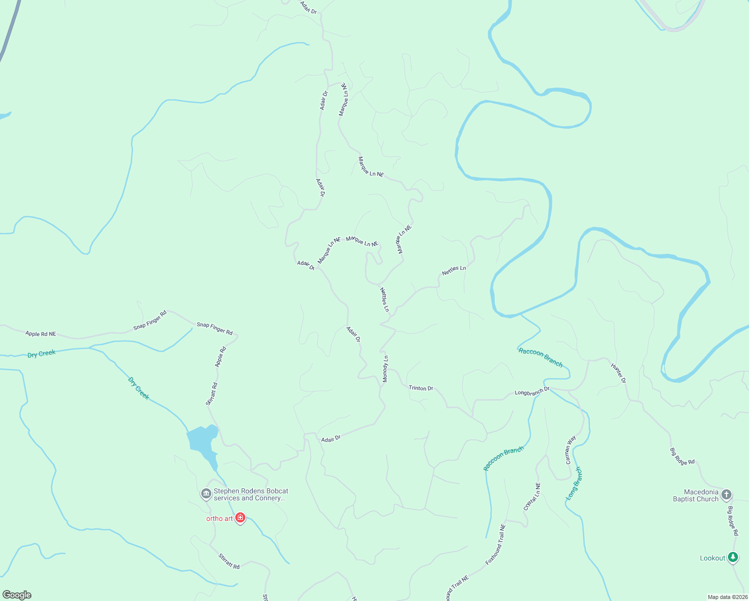 map of restaurants, bars, coffee shops, grocery stores, and more near 729 Marque Lane Northeast in Ranger