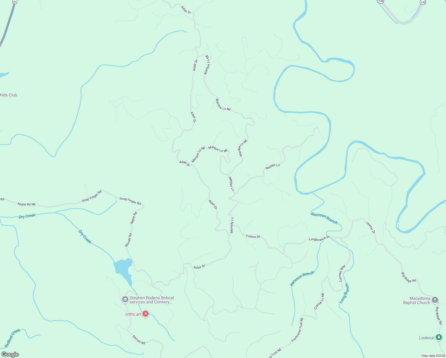 map of restaurants, bars, coffee shops, grocery stores, and more near 729 Marque Lane Northeast in Ranger