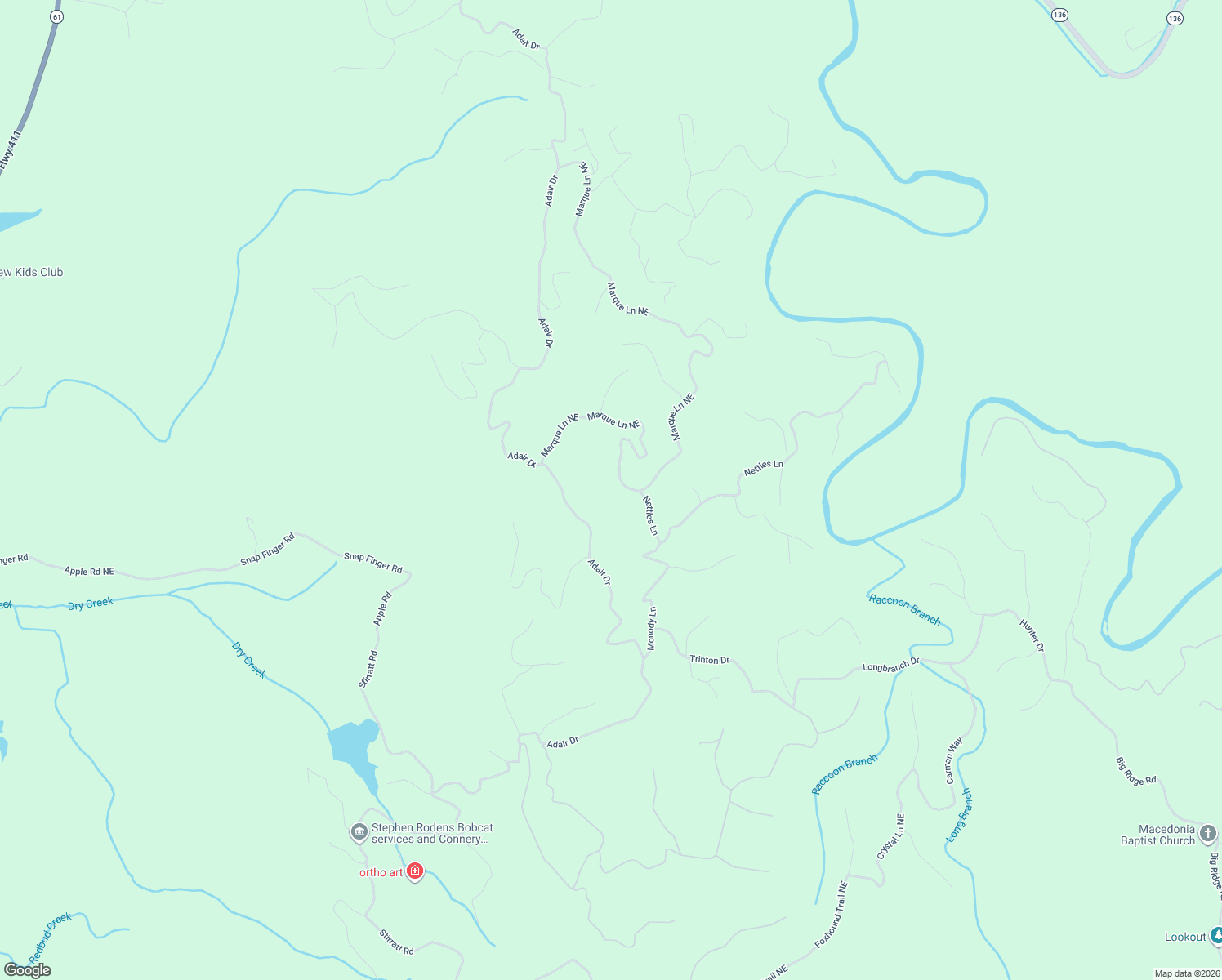 map of restaurants, bars, coffee shops, grocery stores, and more near 514 Marque Lane Northeast in Ranger