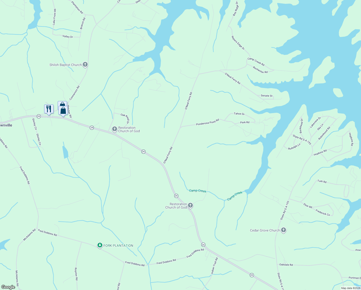 map of restaurants, bars, coffee shops, grocery stores, and more near 200 O'Neal Ferry Road in Townville