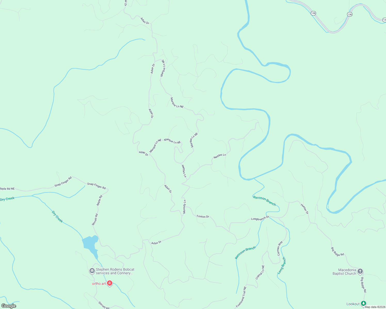 map of restaurants, bars, coffee shops, grocery stores, and more near 770 Marque Lane Northeast in Ranger