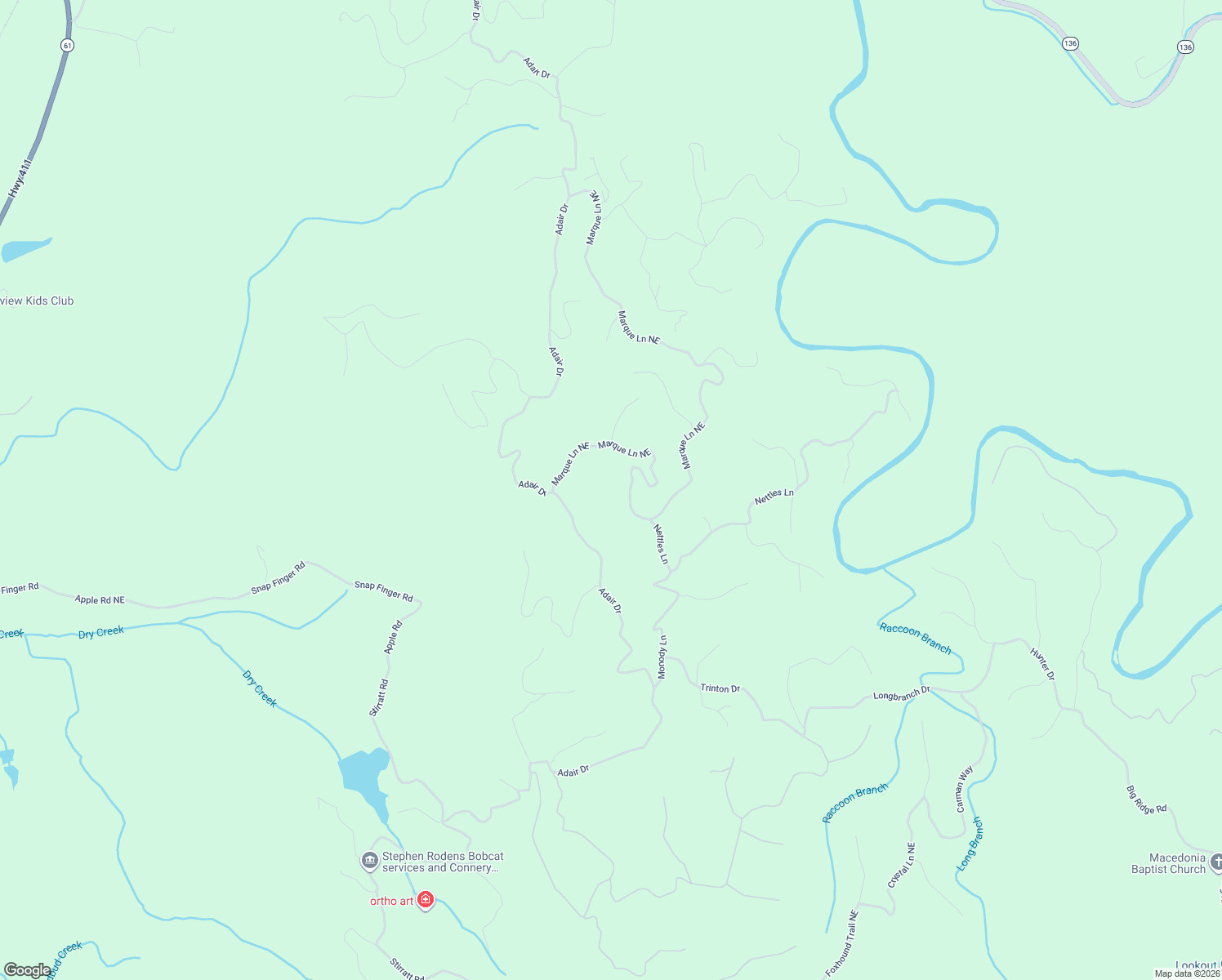 map of restaurants, bars, coffee shops, grocery stores, and more near 511 Marque Lane Northeast in Ranger