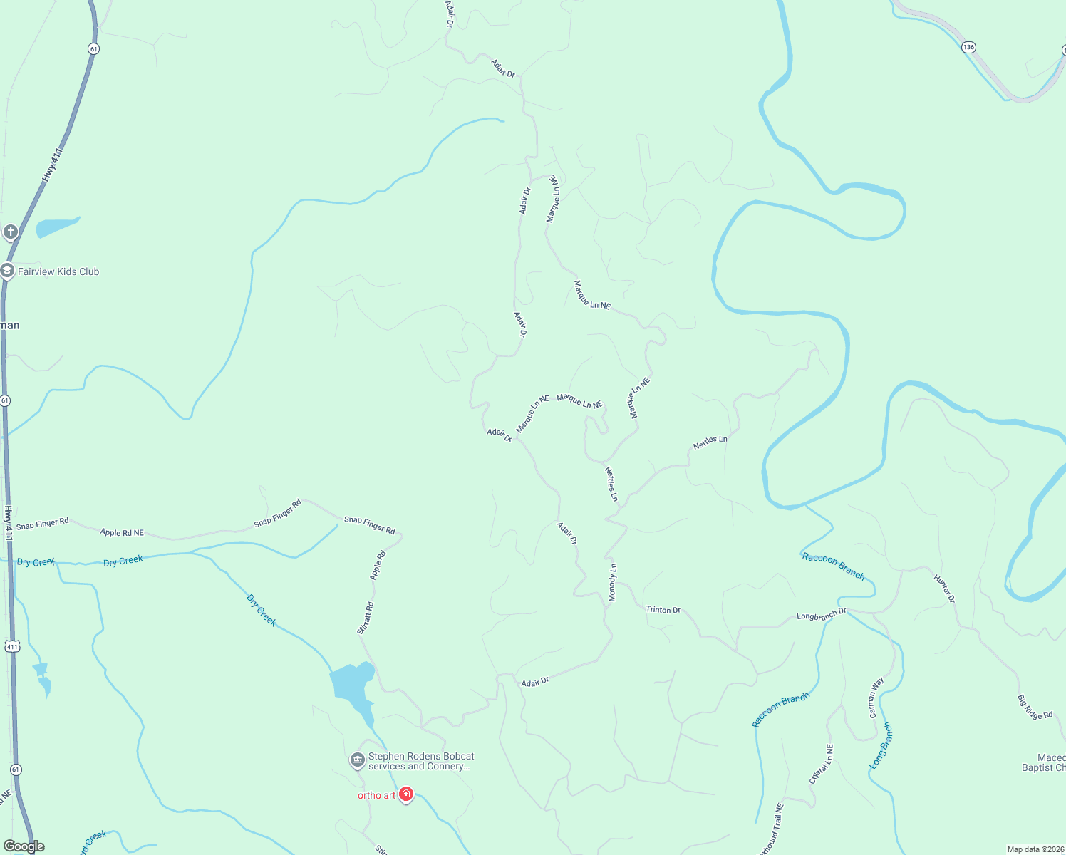 map of restaurants, bars, coffee shops, grocery stores, and more near 475 Marque Lane Northeast in Ranger
