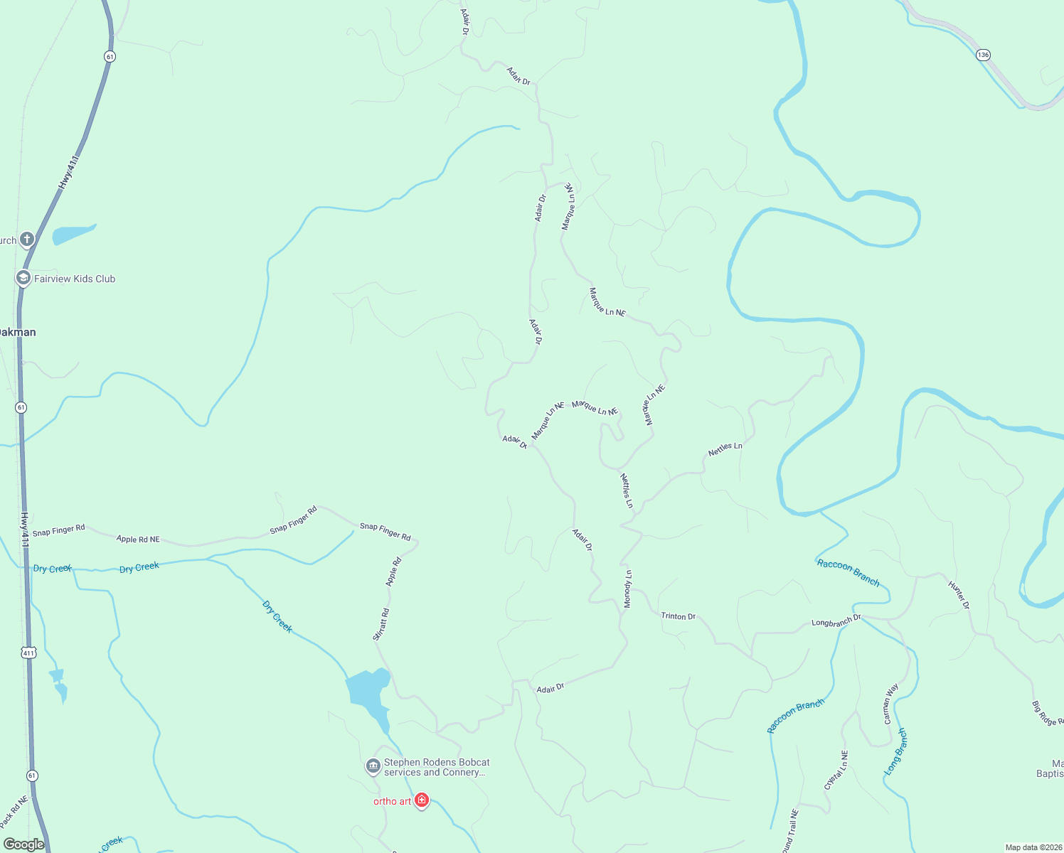 map of restaurants, bars, coffee shops, grocery stores, and more near 475 Marque Lane Northeast in Ranger