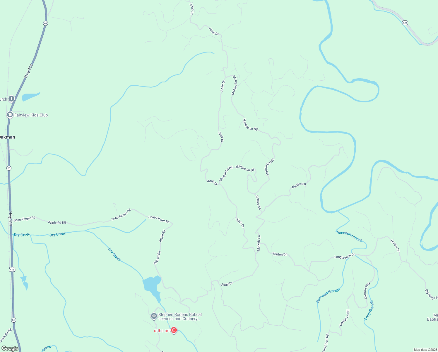 map of restaurants, bars, coffee shops, grocery stores, and more near 475 Marque Lane Northeast in Ranger