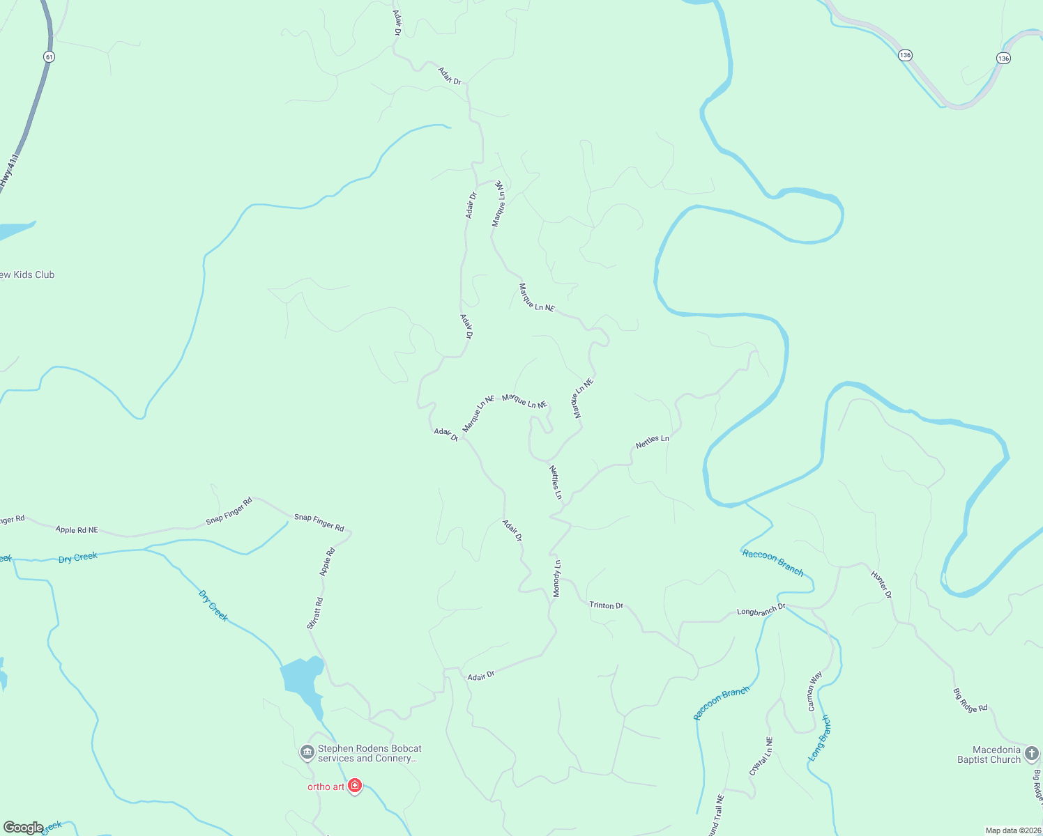 map of restaurants, bars, coffee shops, grocery stores, and more near 511 Marque Lane Northeast in Ranger