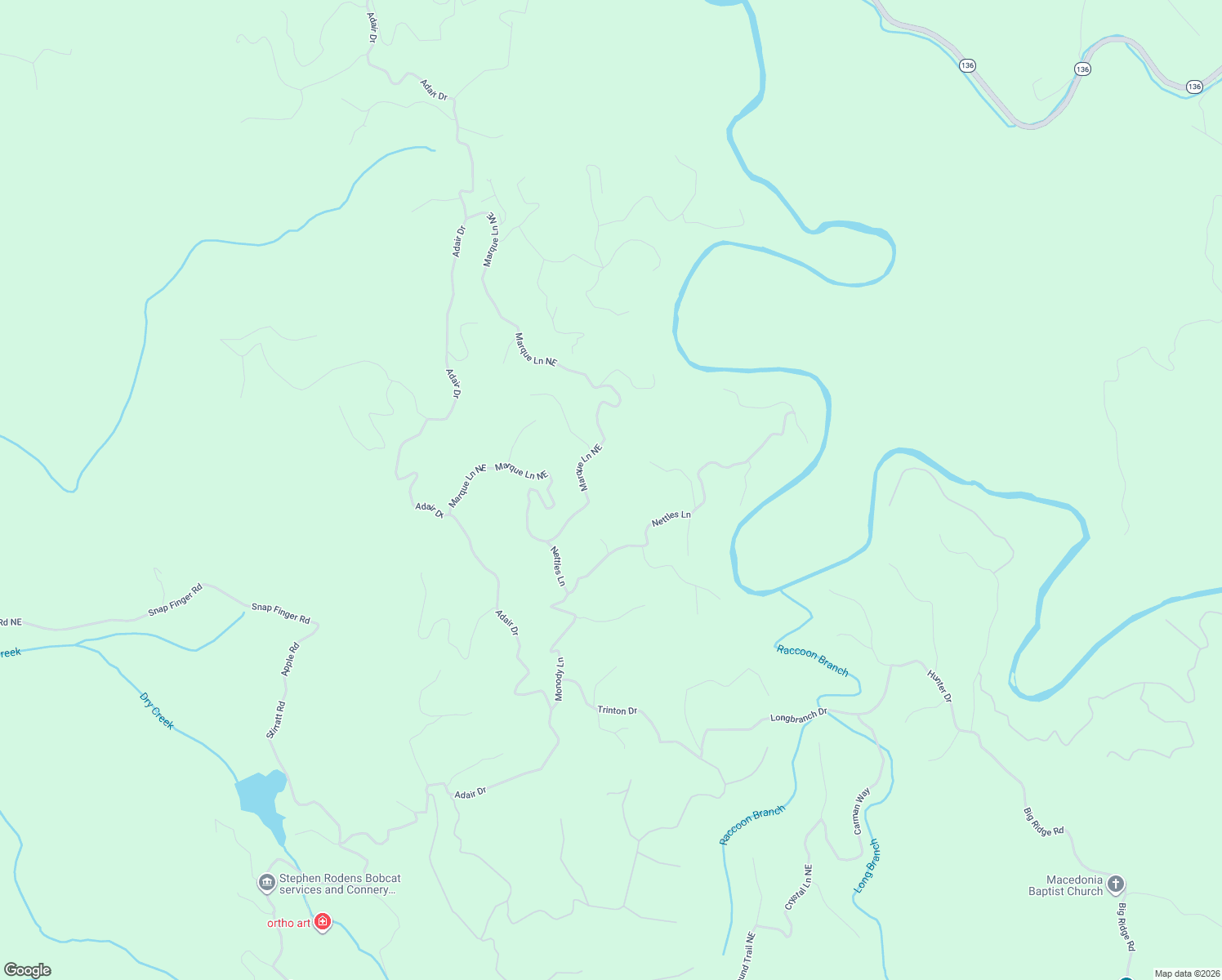 map of restaurants, bars, coffee shops, grocery stores, and more near 770 Marque Lane Northeast in Ranger