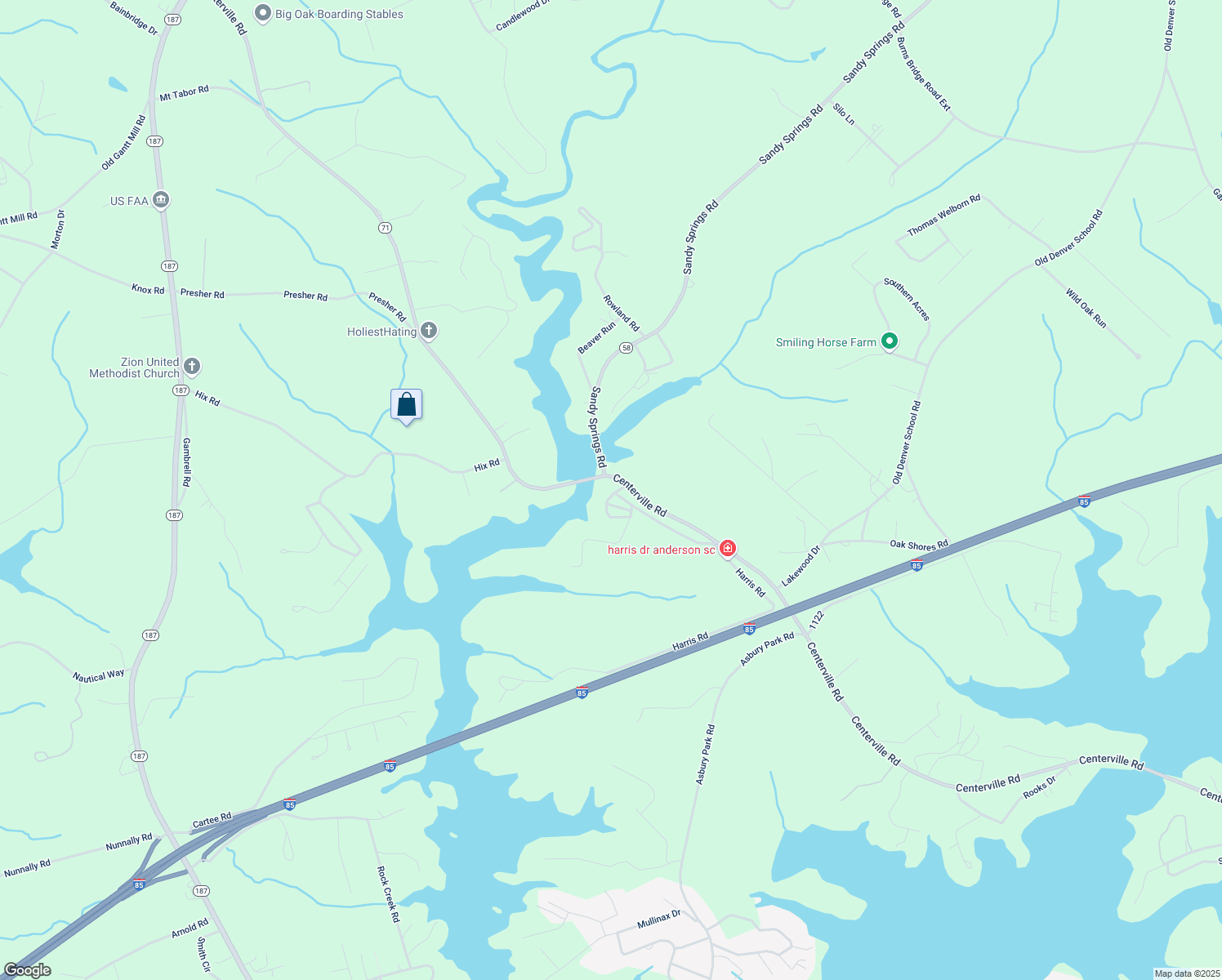 map of restaurants, bars, coffee shops, grocery stores, and more near 2227 Roach Circle in Anderson