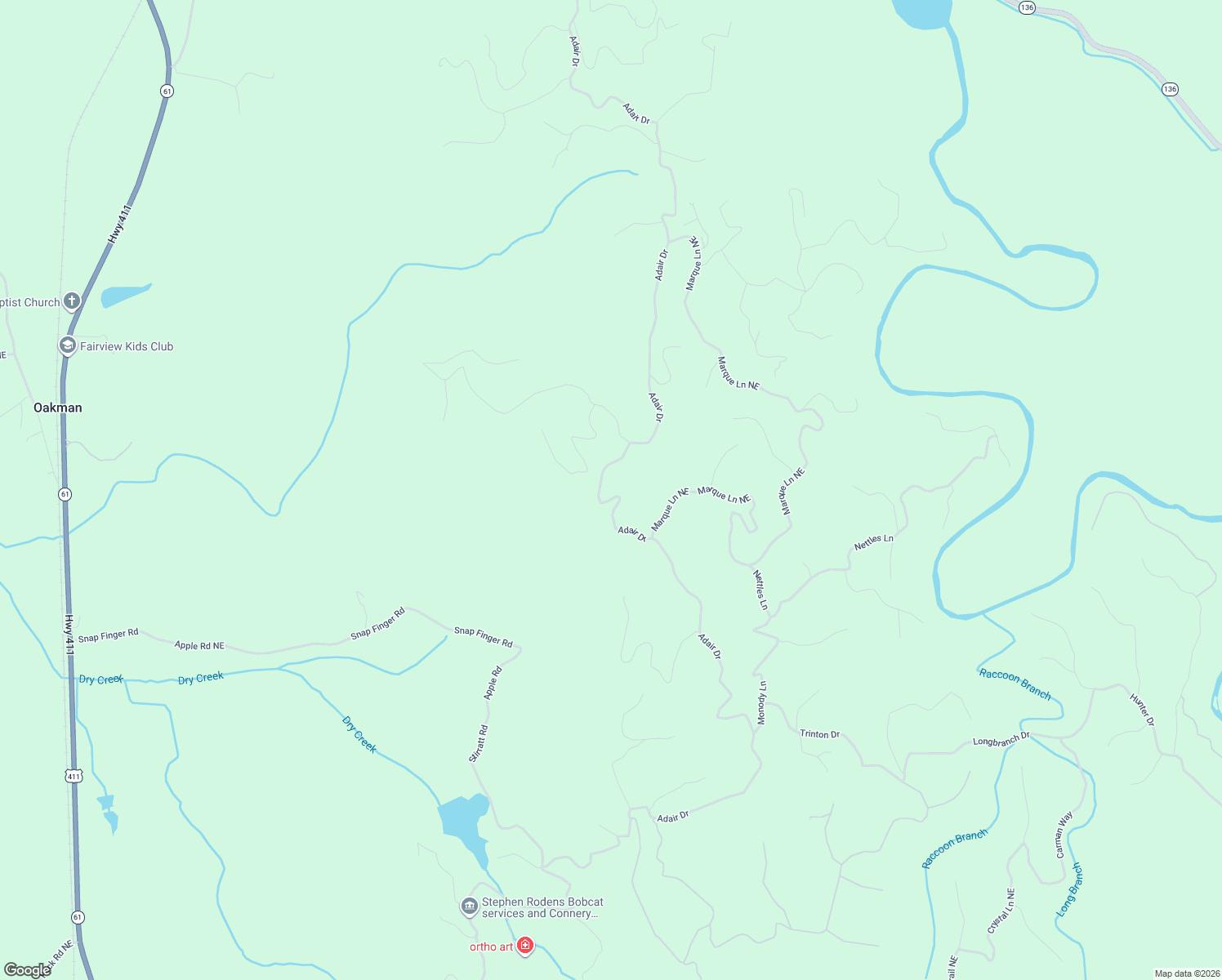 map of restaurants, bars, coffee shops, grocery stores, and more near 128 Adair Drive in Ranger