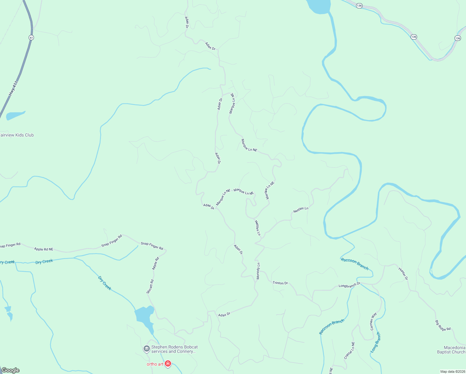 map of restaurants, bars, coffee shops, grocery stores, and more near 480 Marque Lane Northeast in Ranger