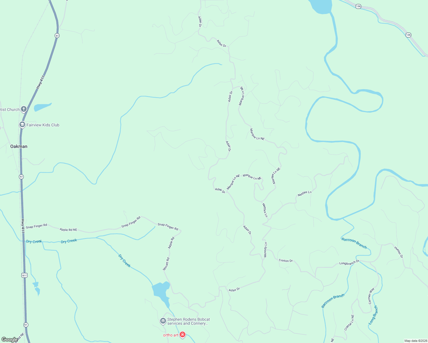 map of restaurants, bars, coffee shops, grocery stores, and more near 128 Adair Drive in Ranger