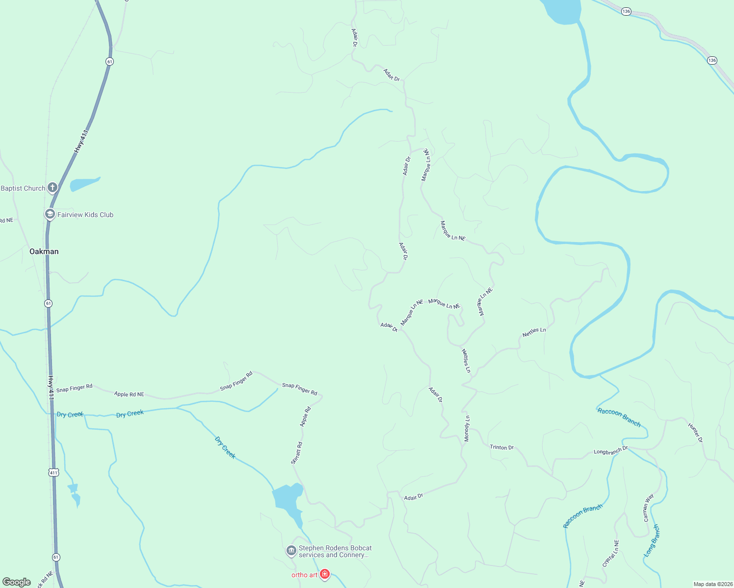 map of restaurants, bars, coffee shops, grocery stores, and more near 128 Adair Drive in Ranger