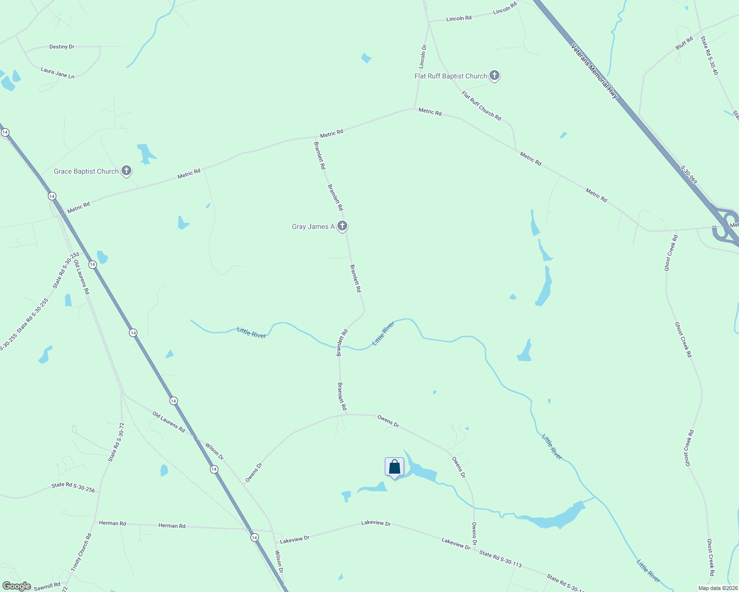 map of restaurants, bars, coffee shops, grocery stores, and more near 871 Bramlett Road in Laurens