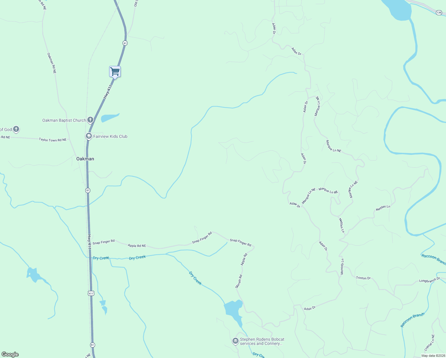 map of restaurants, bars, coffee shops, grocery stores, and more near 716 Railey Ridge in Ranger