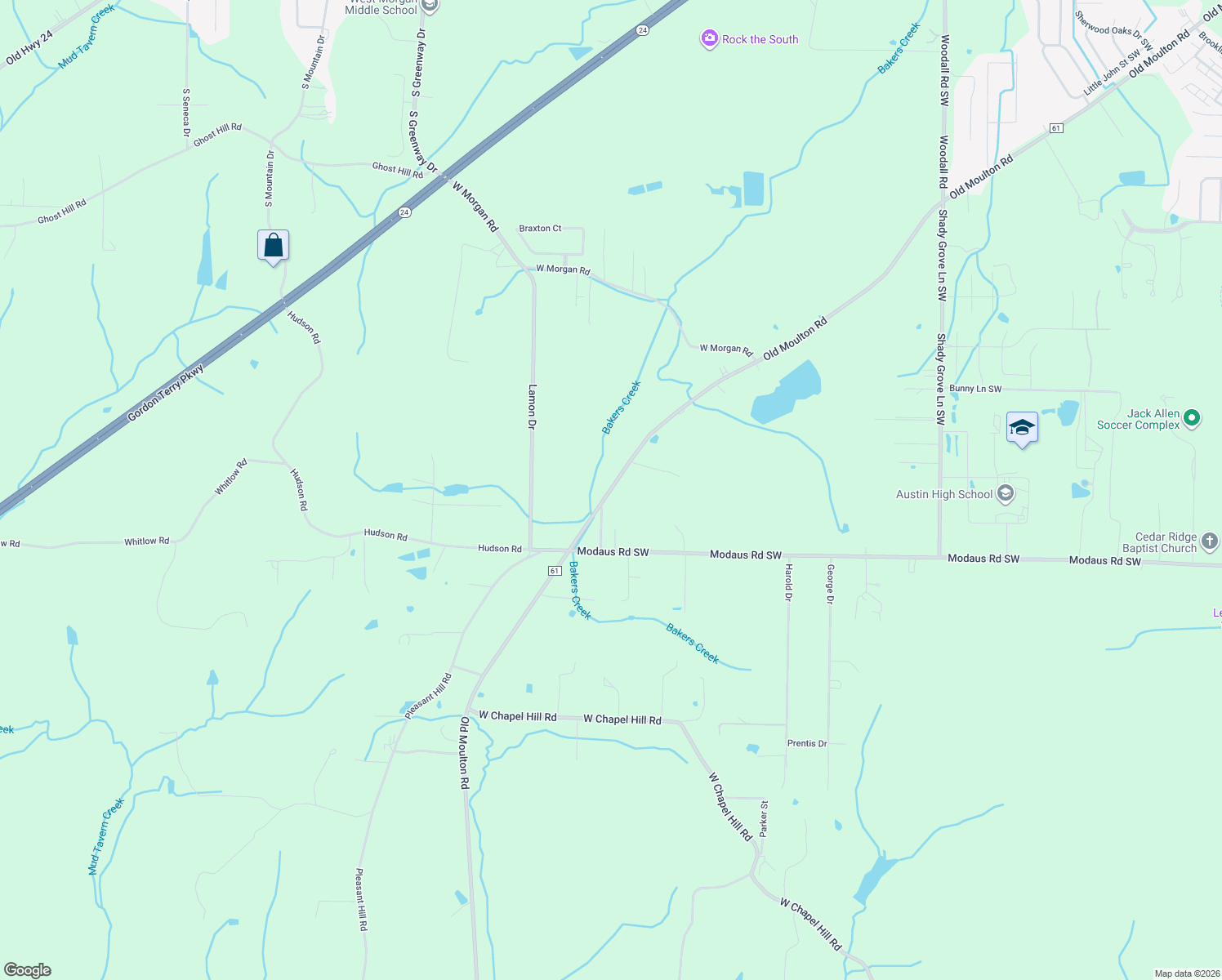 map of restaurants, bars, coffee shops, grocery stores, and more near 3570 Old Moulton Road in Decatur