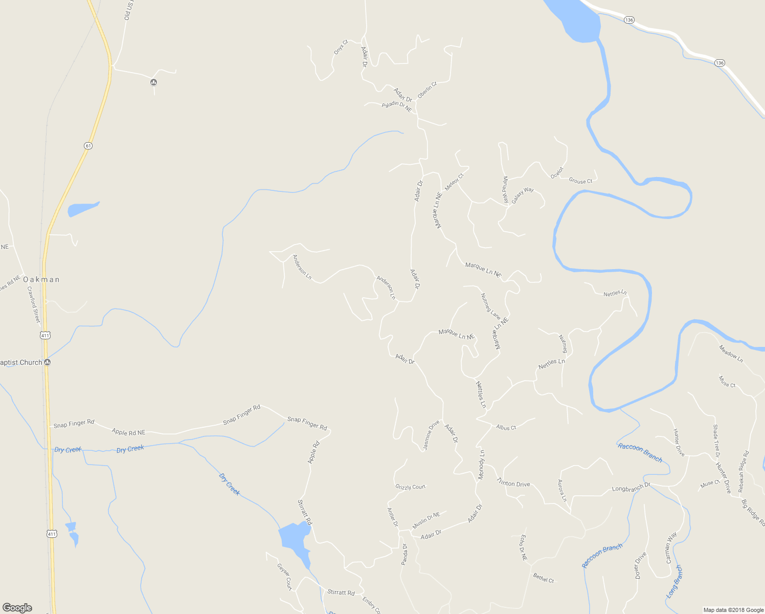 map of restaurants, bars, coffee shops, grocery stores, and more near 124 Adair Drive Northeast in Ranger