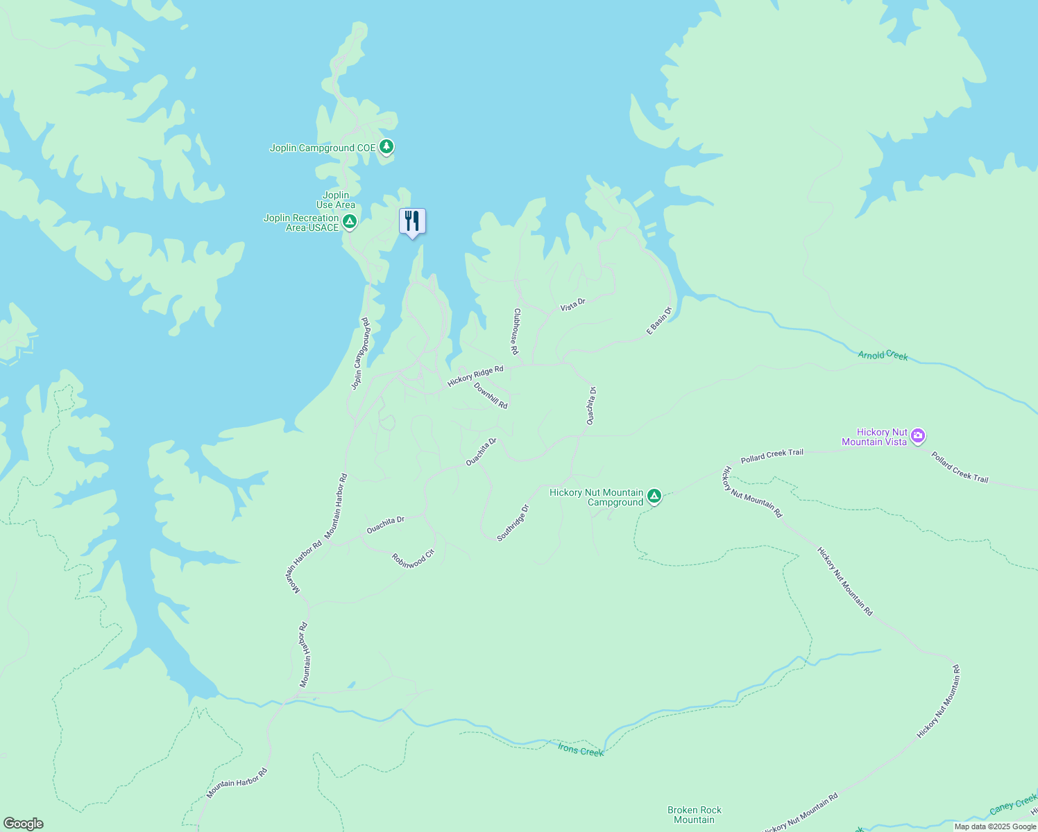 map of restaurants, bars, coffee shops, grocery stores, and more near 25 Sycamore Drive in Mount Ida