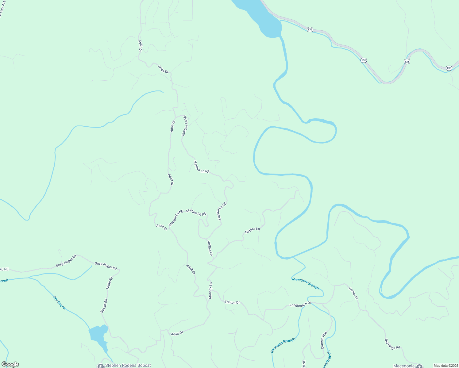 map of restaurants, bars, coffee shops, grocery stores, and more near 455 Marque Lane Northeast in Ranger