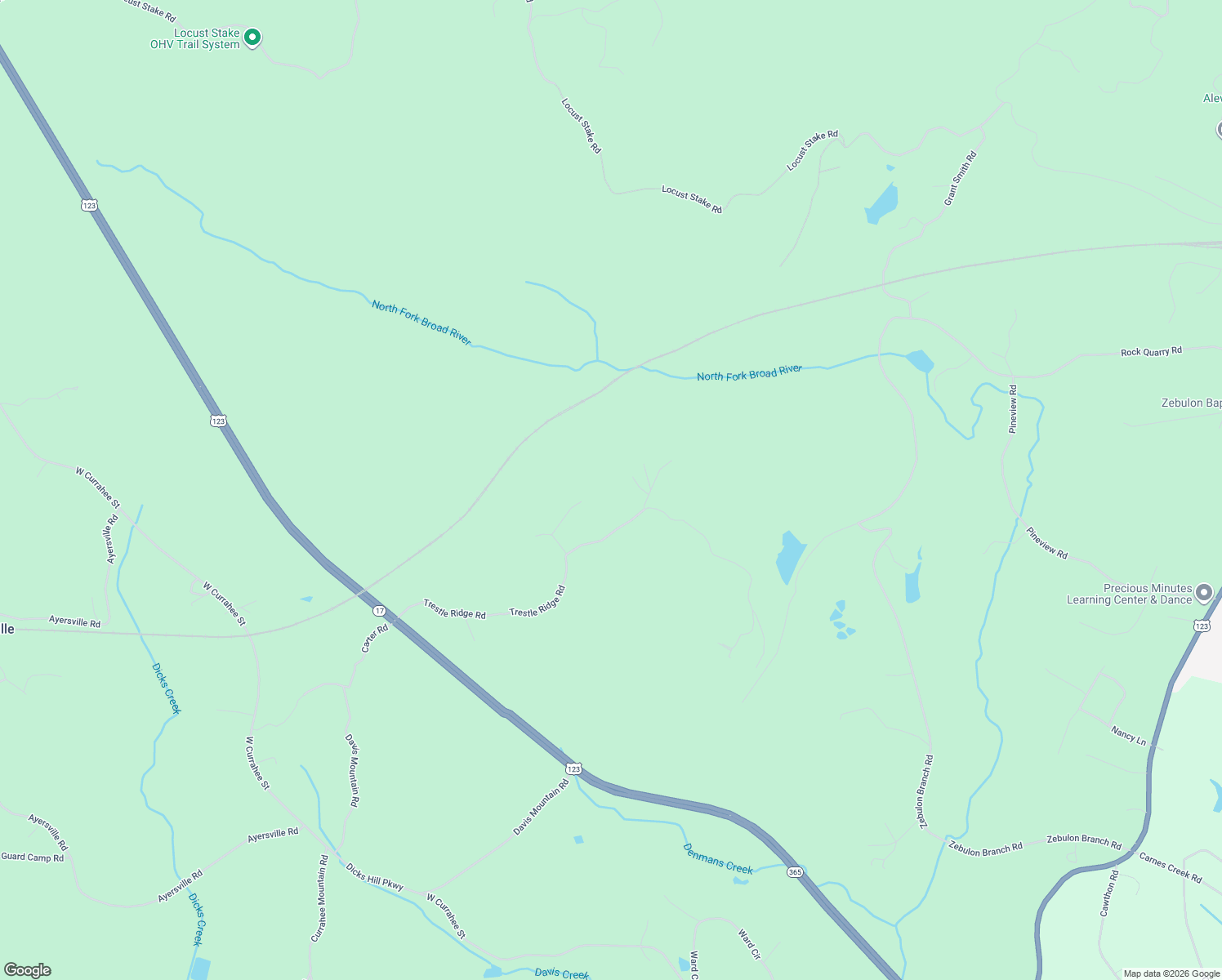 map of restaurants, bars, coffee shops, grocery stores, and more near 873 Trestle Ridge Road in Toccoa