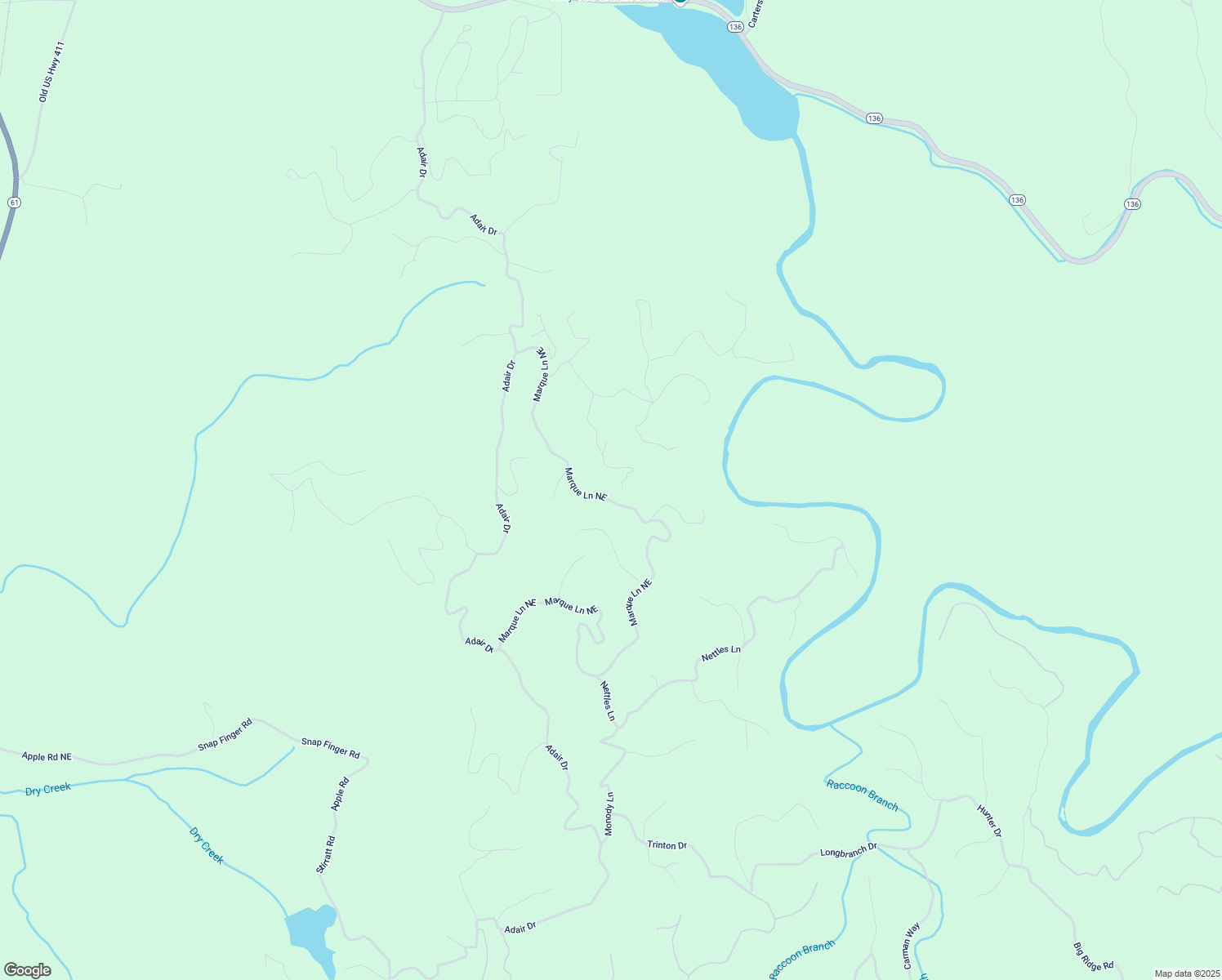 map of restaurants, bars, coffee shops, grocery stores, and more near 449 Marque Lane Northeast in Ranger