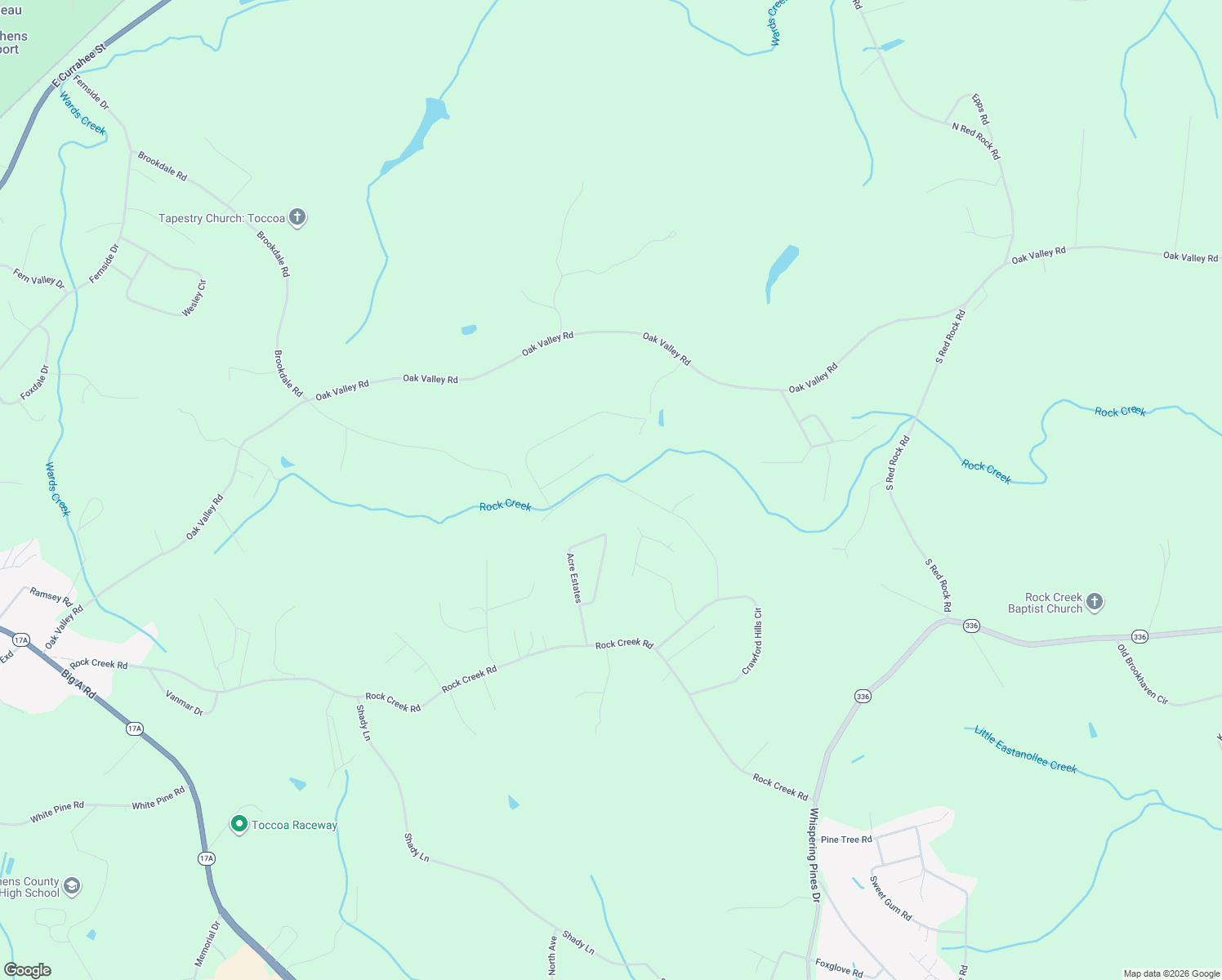 map of restaurants, bars, coffee shops, grocery stores, and more near 3243-7079 Deer Chase in Toccoa