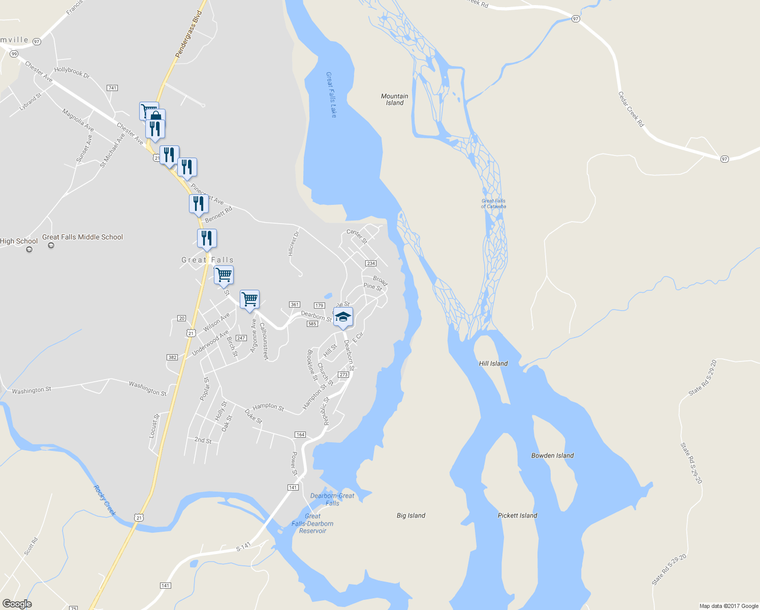 map of restaurants, bars, coffee shops, grocery stores, and more near 35 Circle Street in Great Falls