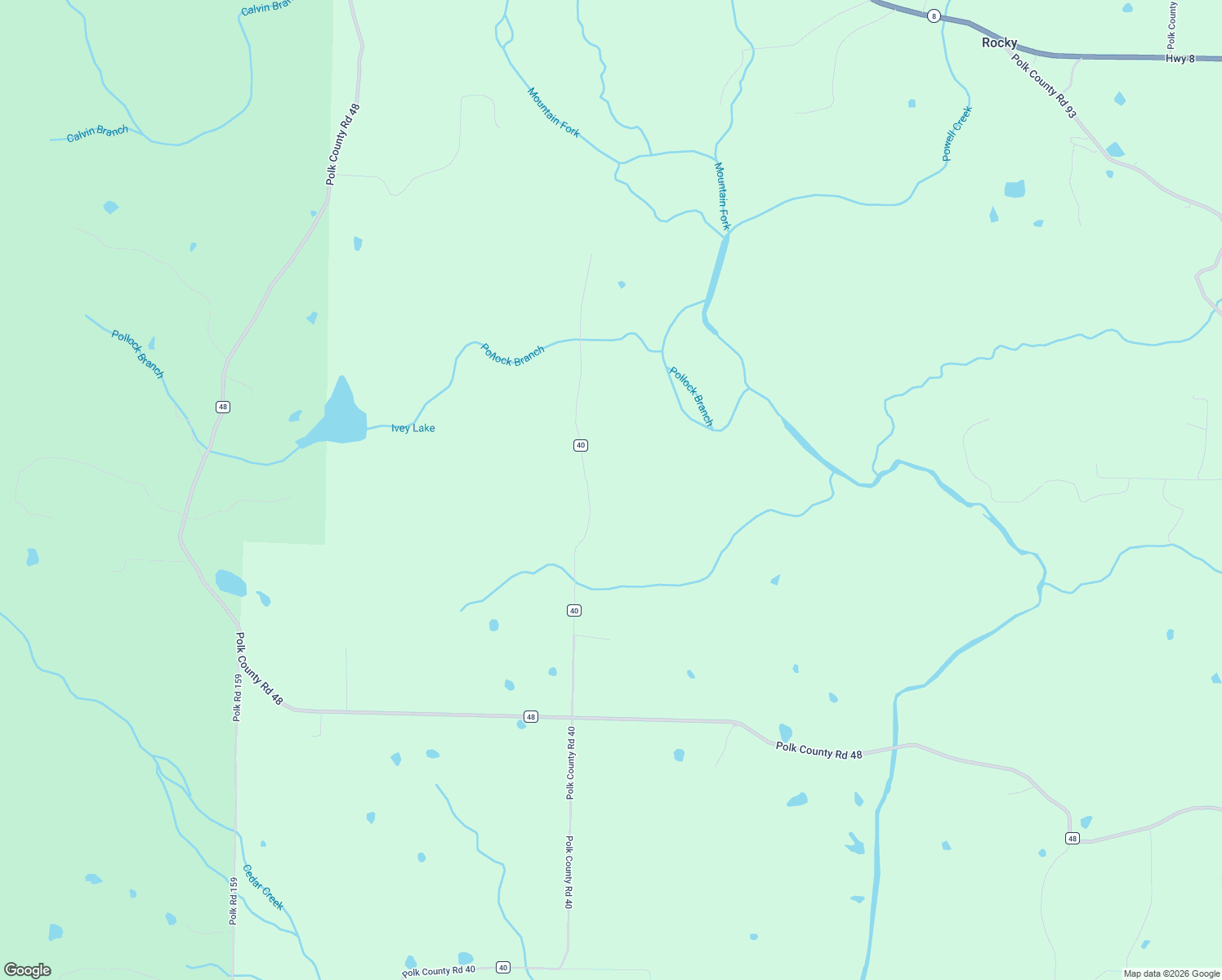 map of restaurants, bars, coffee shops, grocery stores, and more near 890 Polk County Road 40 in Mena