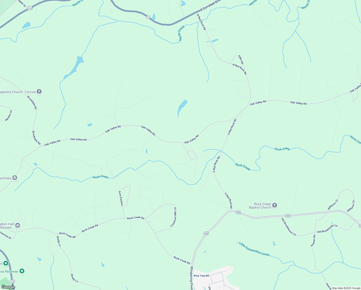 map of restaurants, bars, coffee shops, grocery stores, and more near 2632 Oak Valley Road in Toccoa