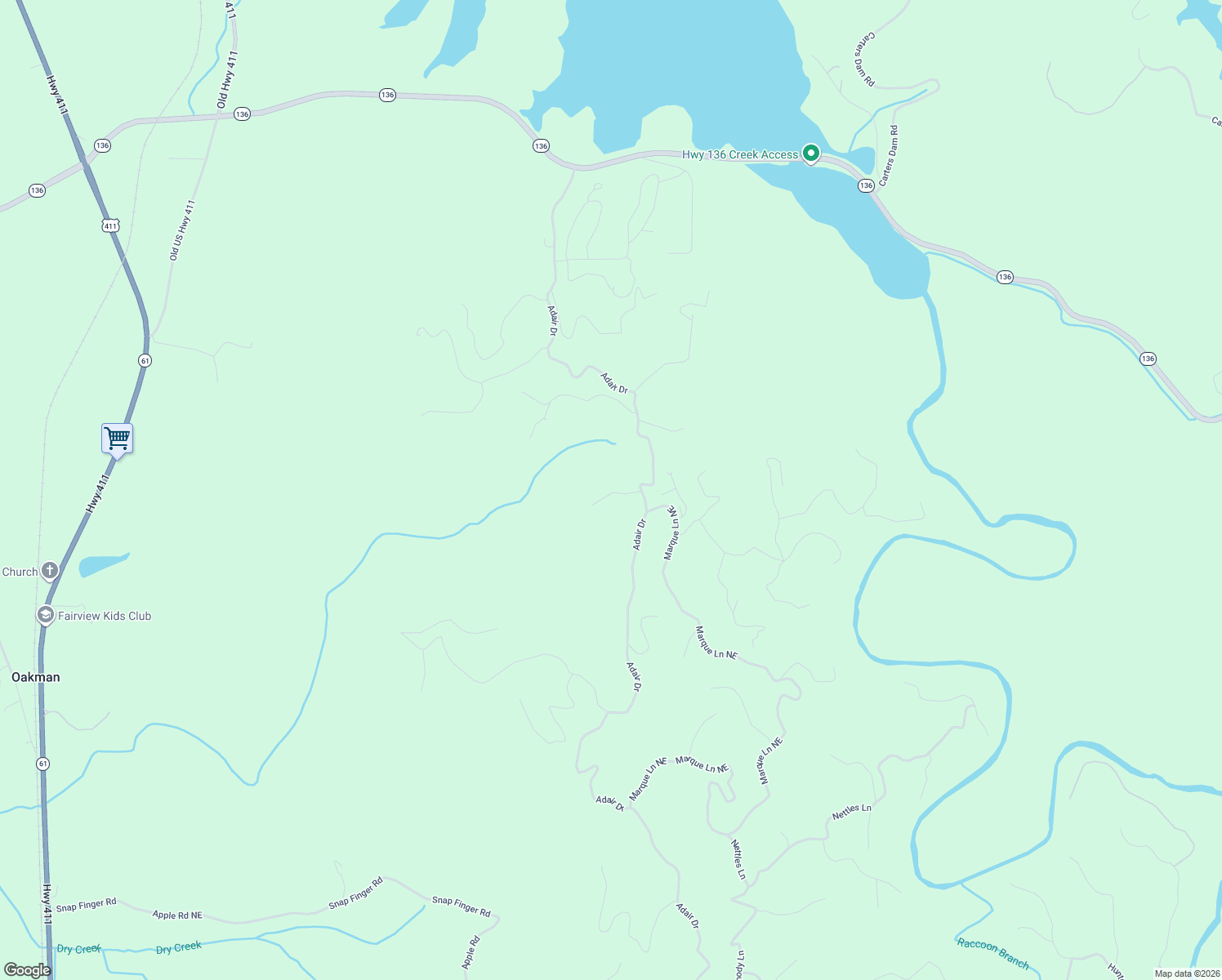 map of restaurants, bars, coffee shops, grocery stores, and more near 358 Luna Court Northeast in Ranger