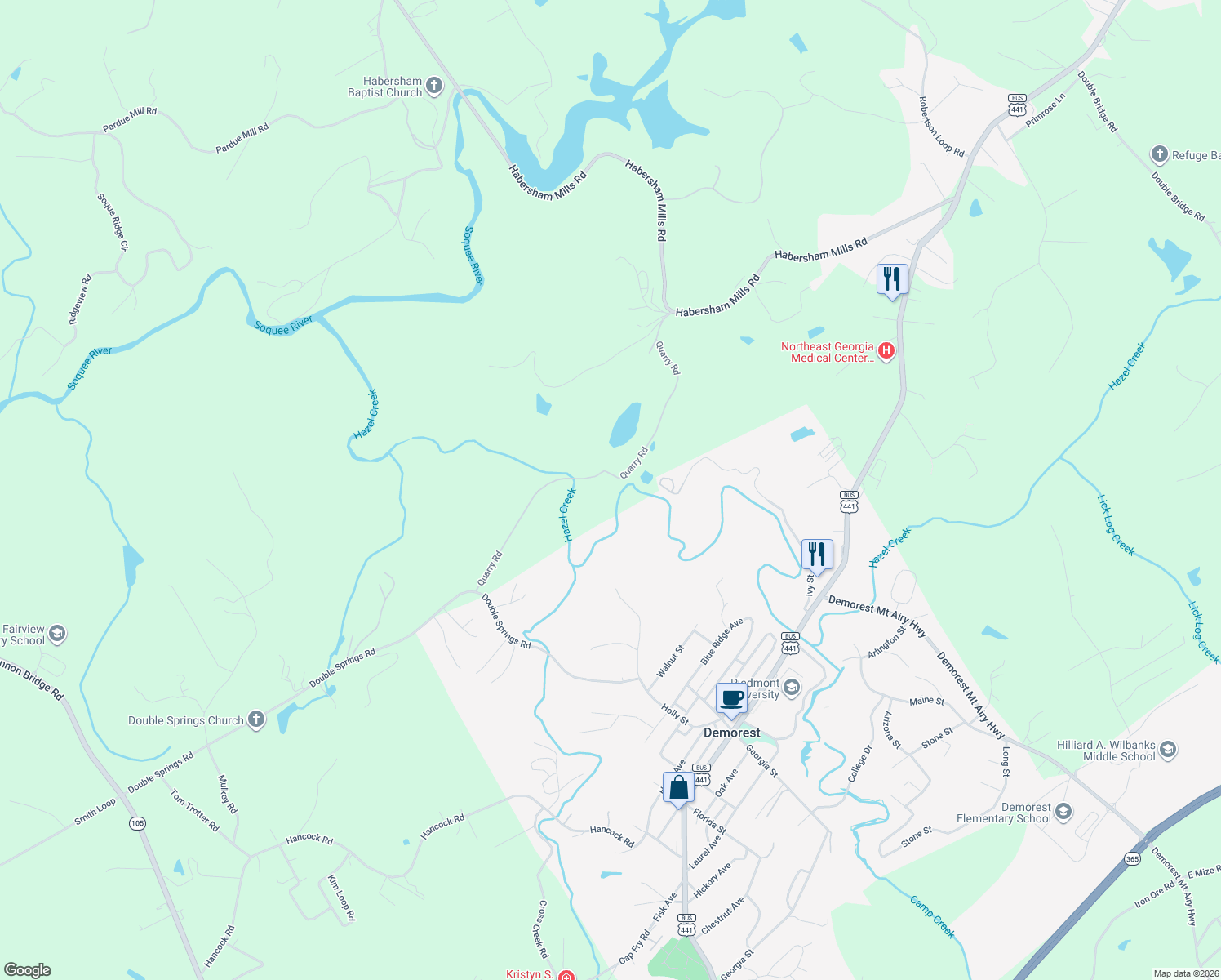 map of restaurants, bars, coffee shops, grocery stores, and more near in Demorest