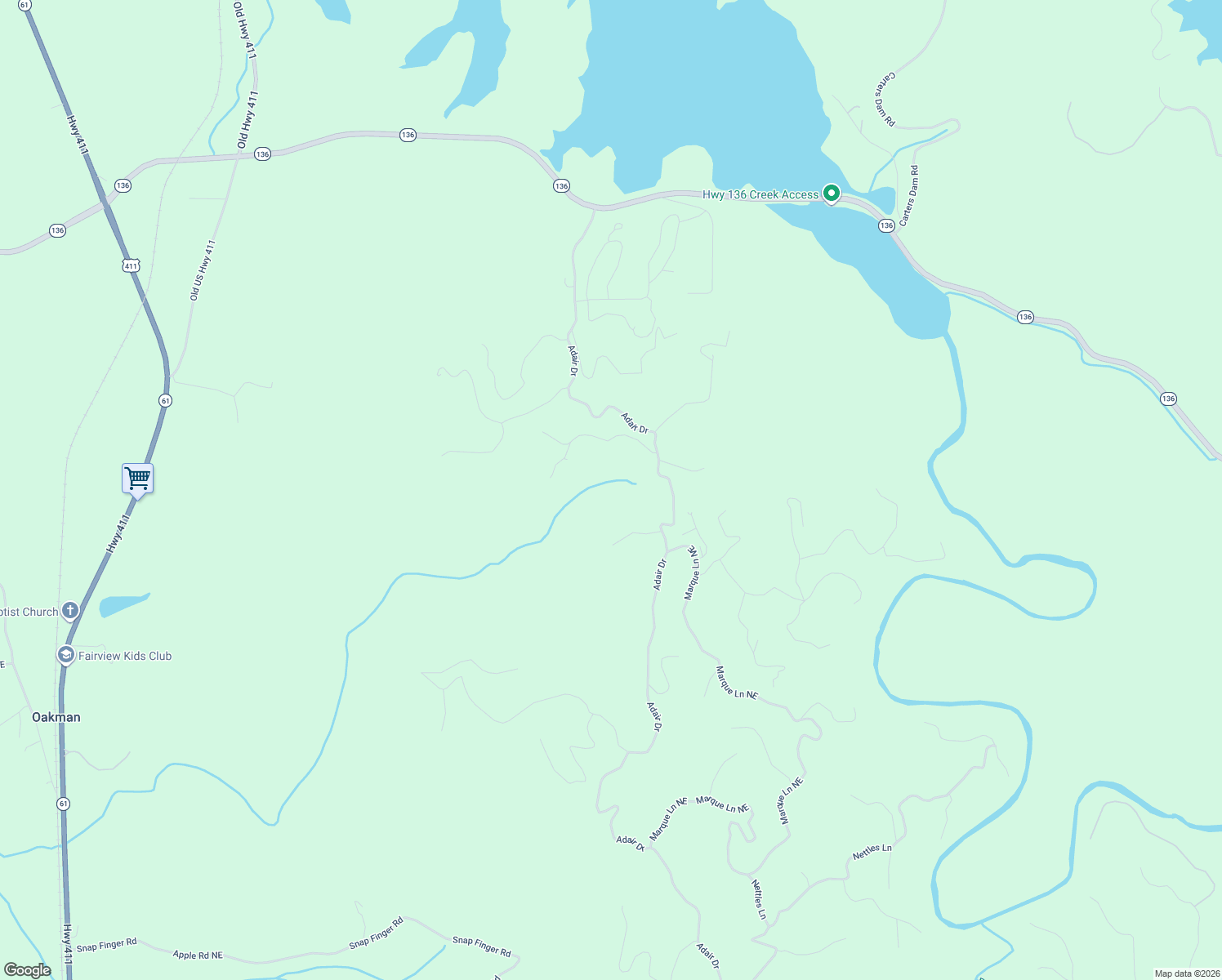 map of restaurants, bars, coffee shops, grocery stores, and more near 1586 Paladin Drive Northeast in Ranger