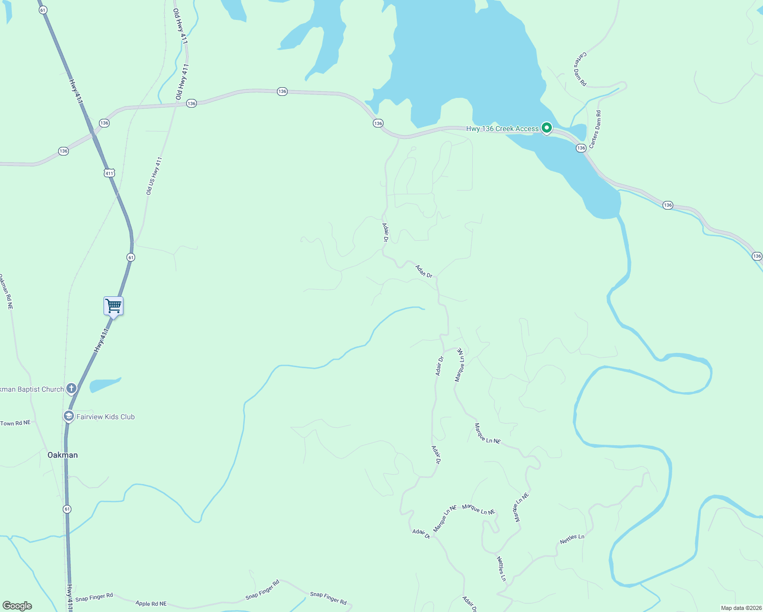 map of restaurants, bars, coffee shops, grocery stores, and more near 1586 Paladin Drive Northeast in Ranger