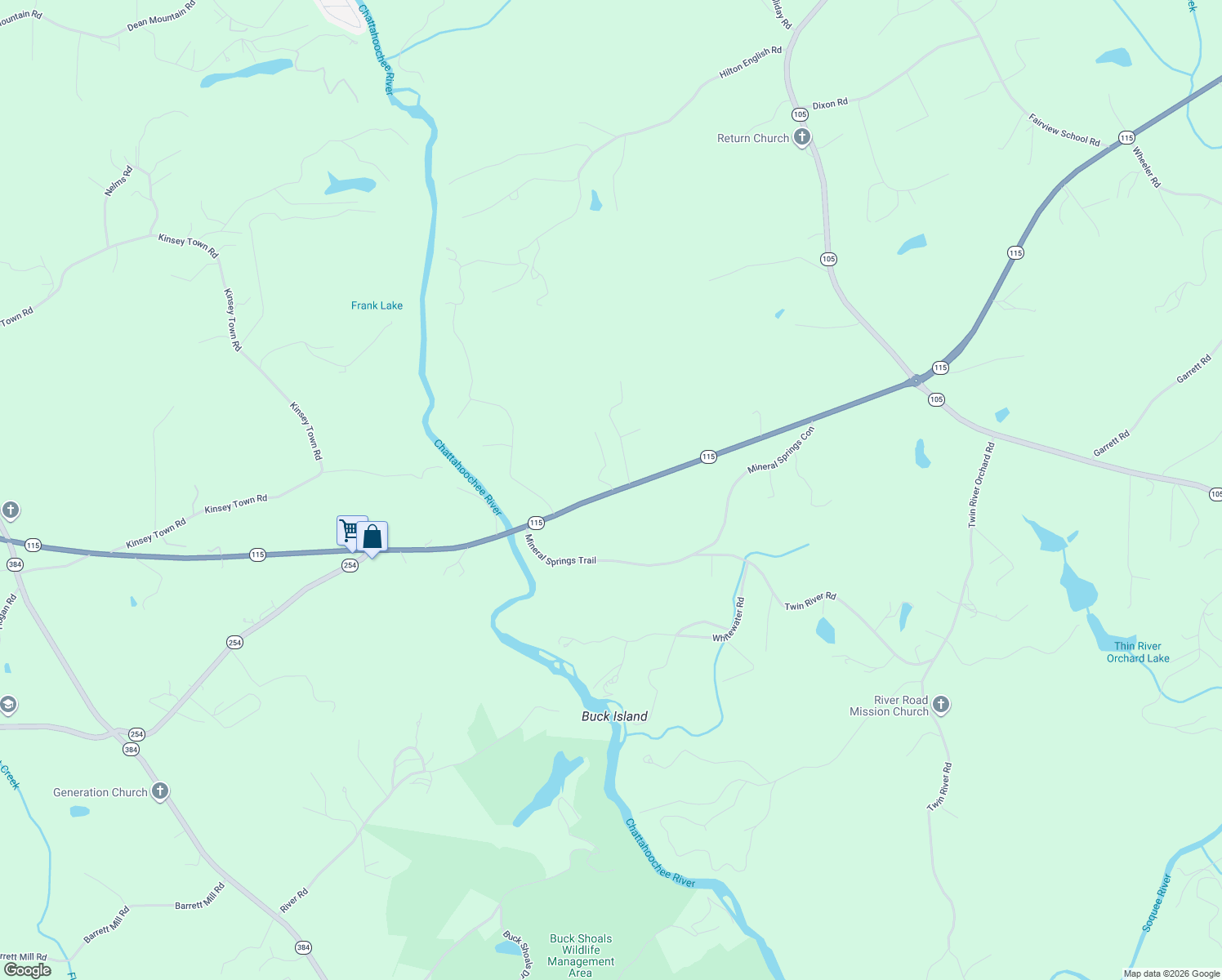 map of restaurants, bars, coffee shops, grocery stores, and more near 111 Red Plum Knoll in Demorest