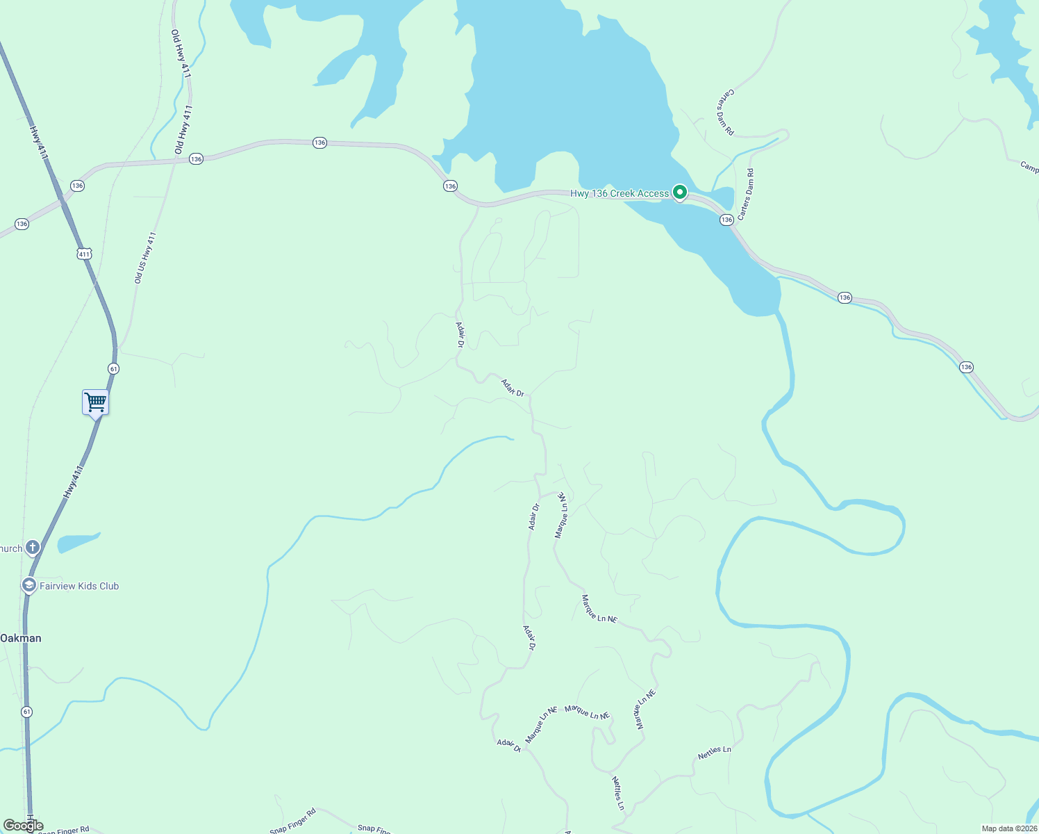 map of restaurants, bars, coffee shops, grocery stores, and more near 329 Paladin Drive Northeast in Ranger