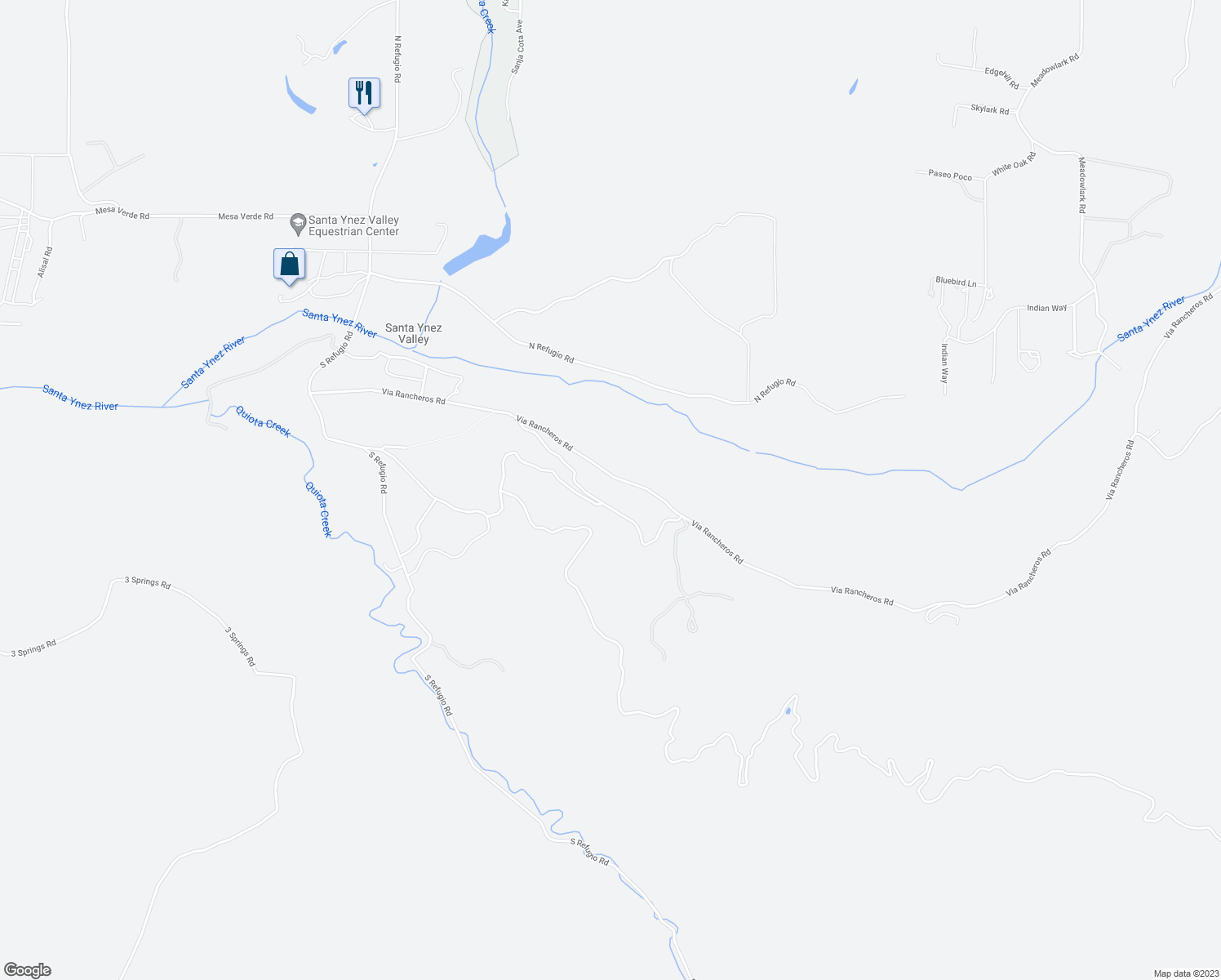 map of restaurants, bars, coffee shops, grocery stores, and more near 3280 Via Rancheros Road in Santa Ynez