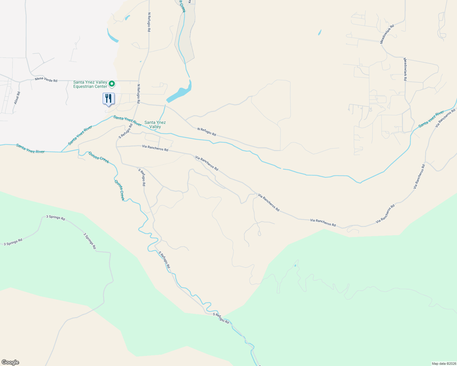 map of restaurants, bars, coffee shops, grocery stores, and more near 3280 Via Rancheros Road in Santa Ynez