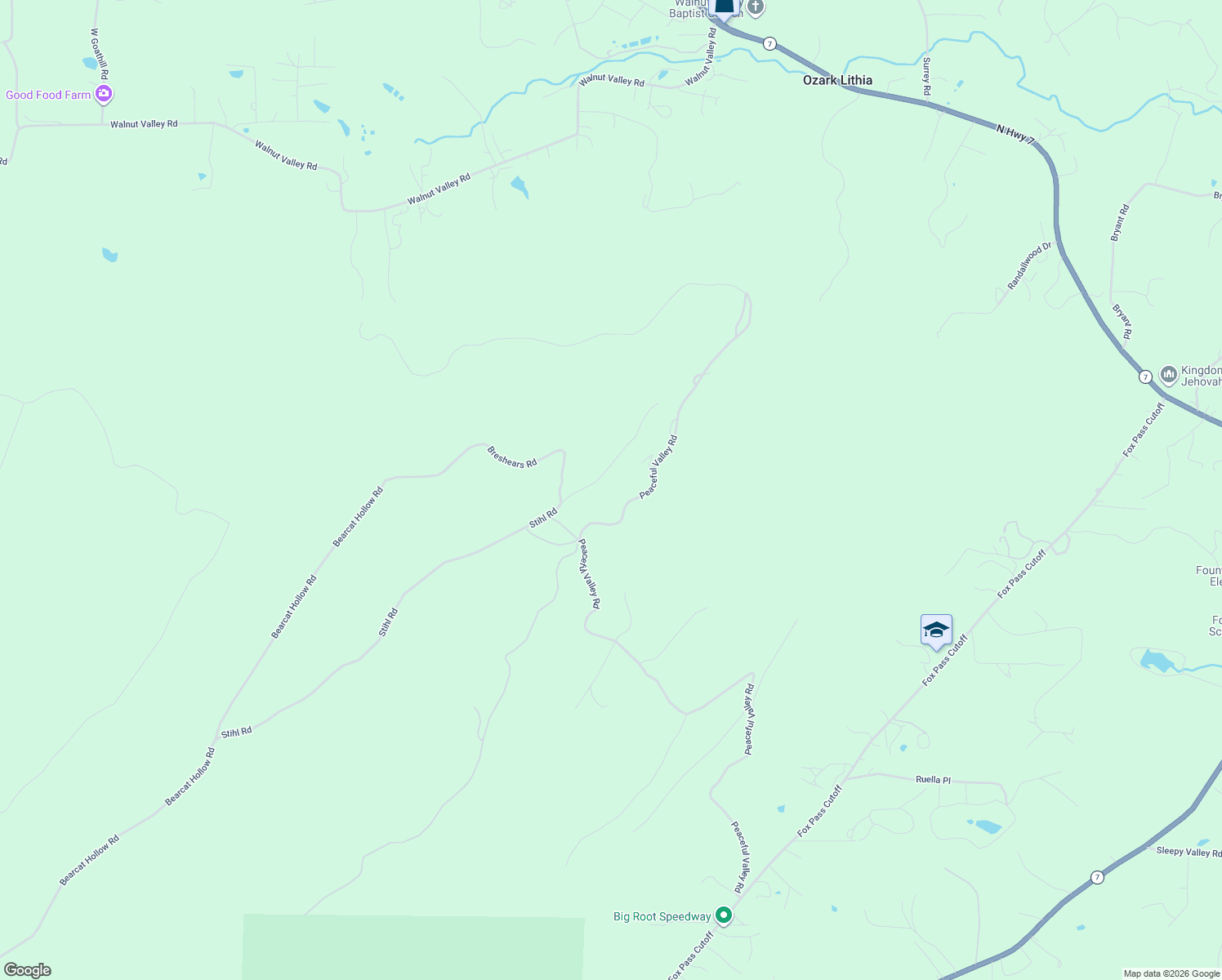 map of restaurants, bars, coffee shops, grocery stores, and more near 1187 Peaceful Valley Road in Hot Springs