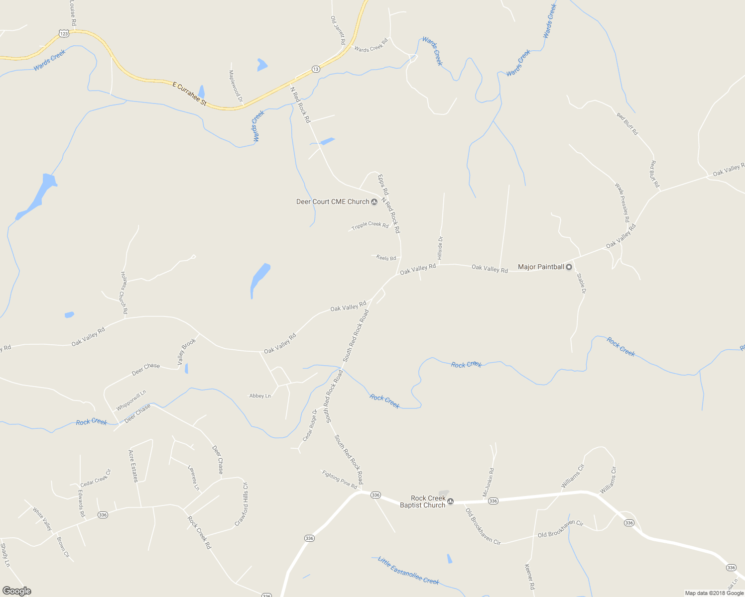 map of restaurants, bars, coffee shops, grocery stores, and more near Red Rock Road in Toccoa