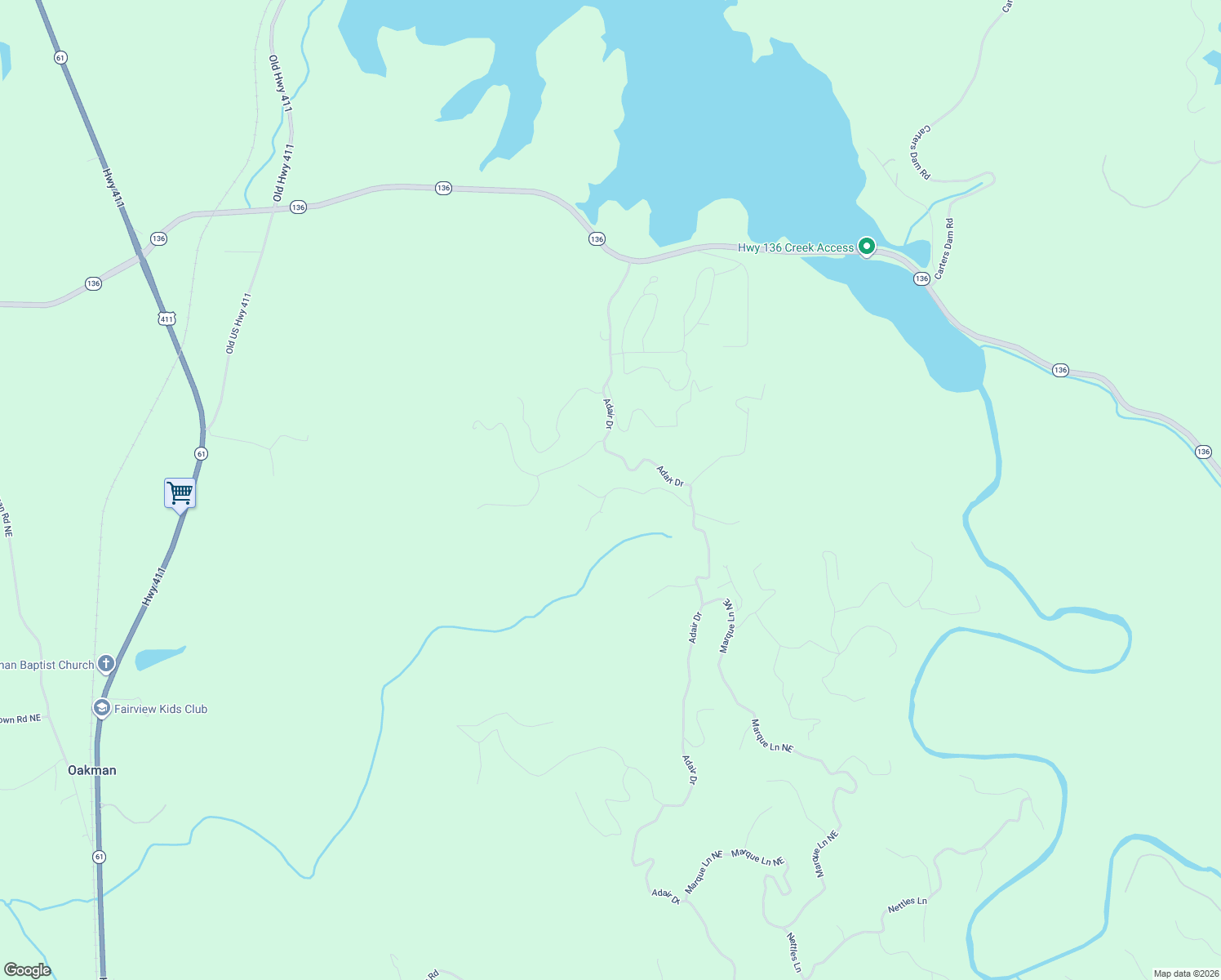 map of restaurants, bars, coffee shops, grocery stores, and more near 1586 Paladin Drive Northeast in Ranger